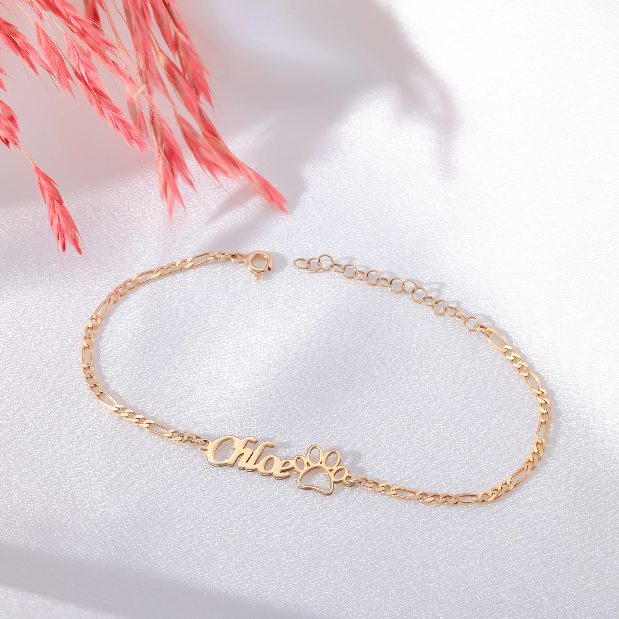 Kişiye Özel Pati İsim Bileklik – 925 Ayar Gümüş - Pati Figürlü İsimli Bileklik