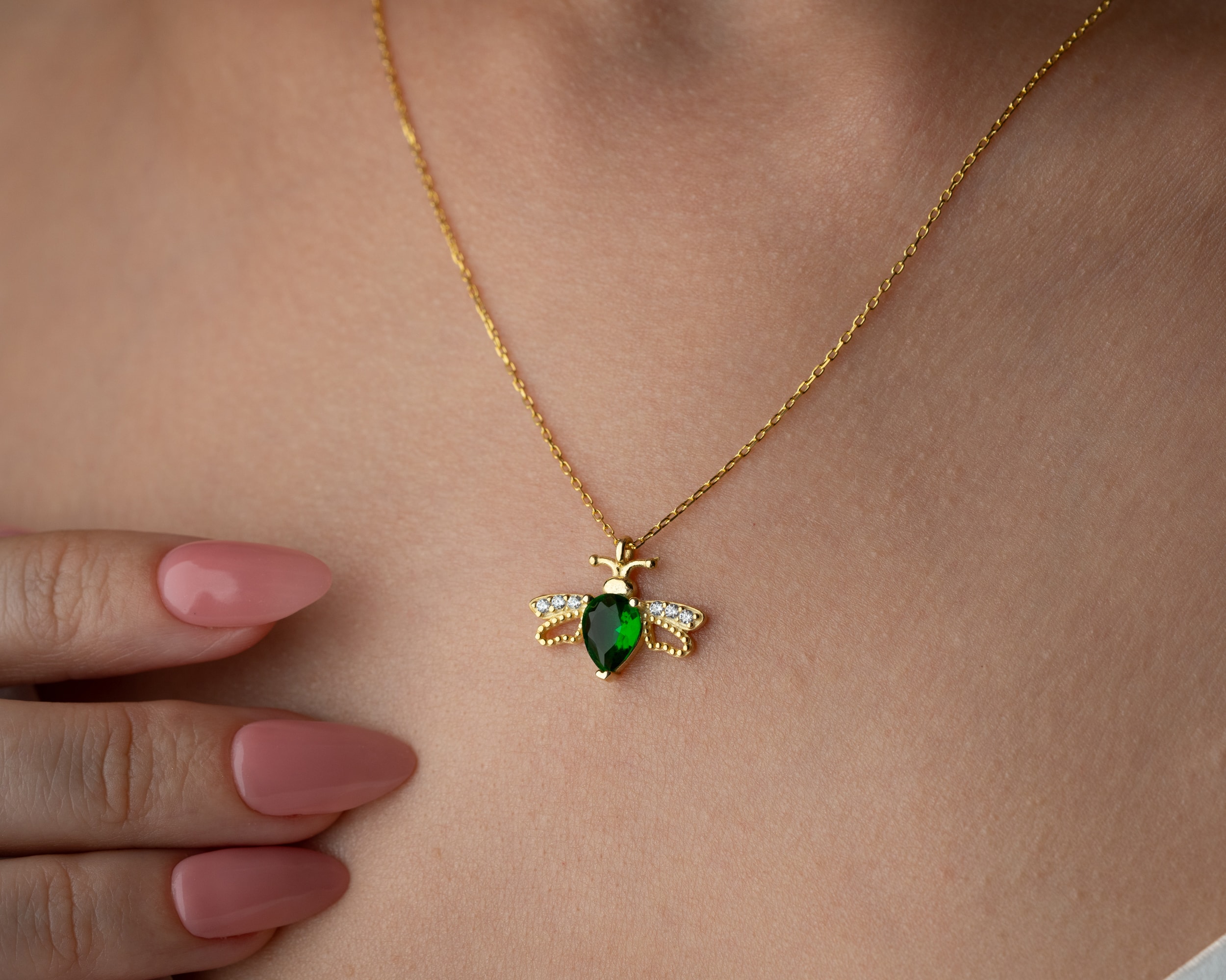 Doğum Taşlı Arı Kolye – 925 Ayar Gümüş Kişiye Özel Takı