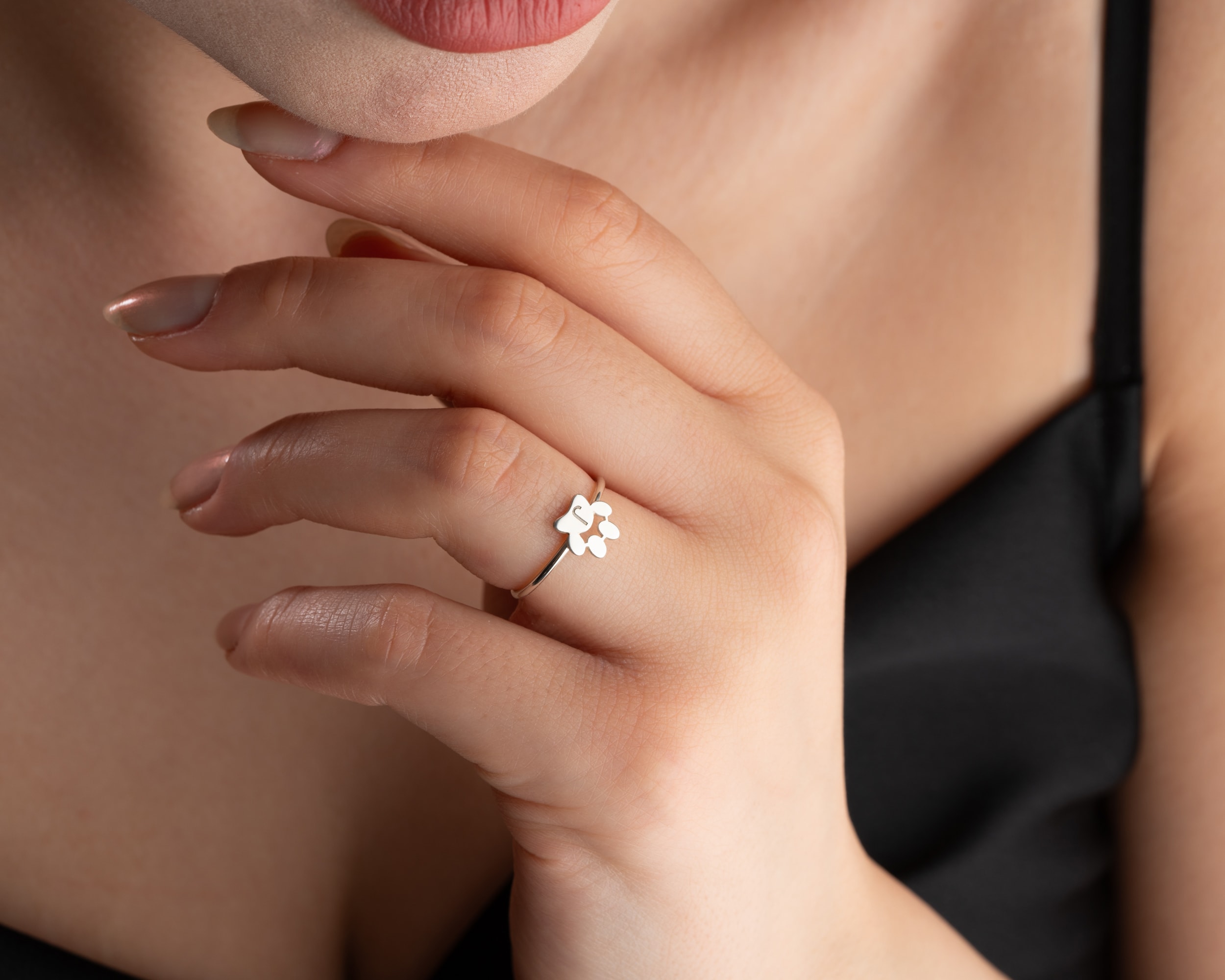 Kişiselleştirilebilir Pati Yüzük – Harfli ve Anlamlı Gümüş Tasarım - İsimli, Zarif ve Hayvanseverlere Özel