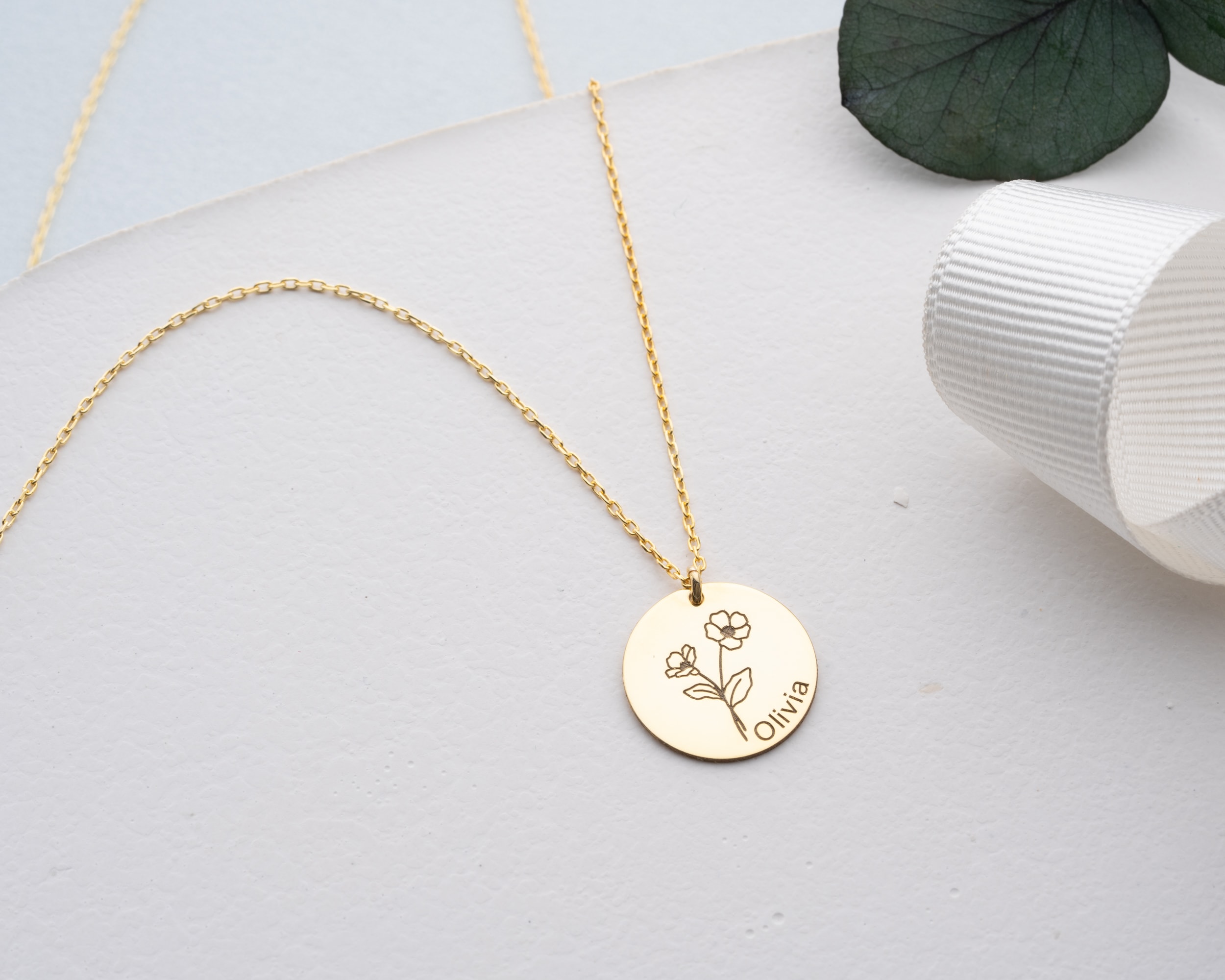 Doğum Çiçekli Disk İsim Kolye - Kişiye Özel Anlamlı Hediye | AG Gold Silver