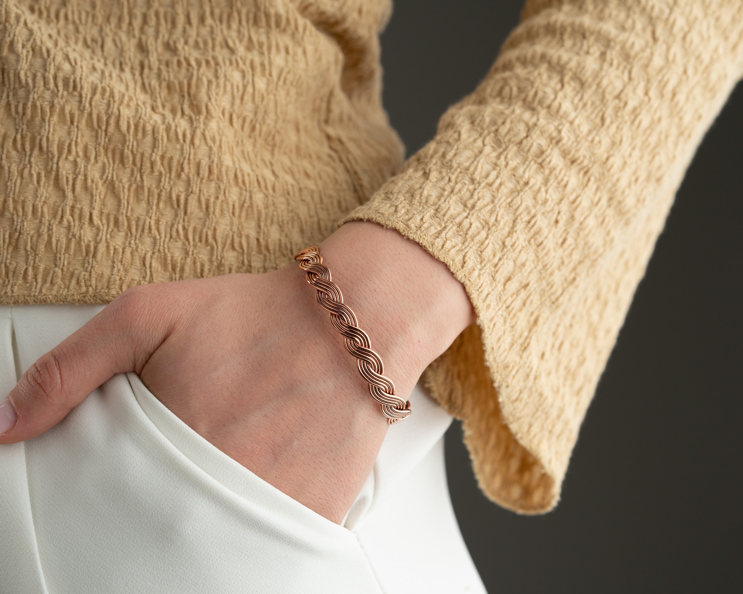 El İşçiliği Örgü Bakır Bileklik | Ayarlanabilir El Yapımı Saf Bakır Takı