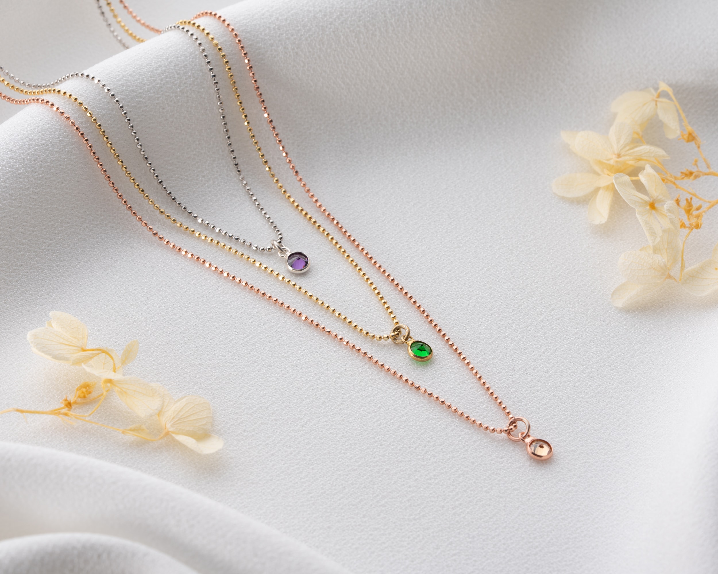 Doğum Taşlı 3 Katmanlı Kolye – Rose, Silver ve Gold Renkli 925 Ayar Gümüş