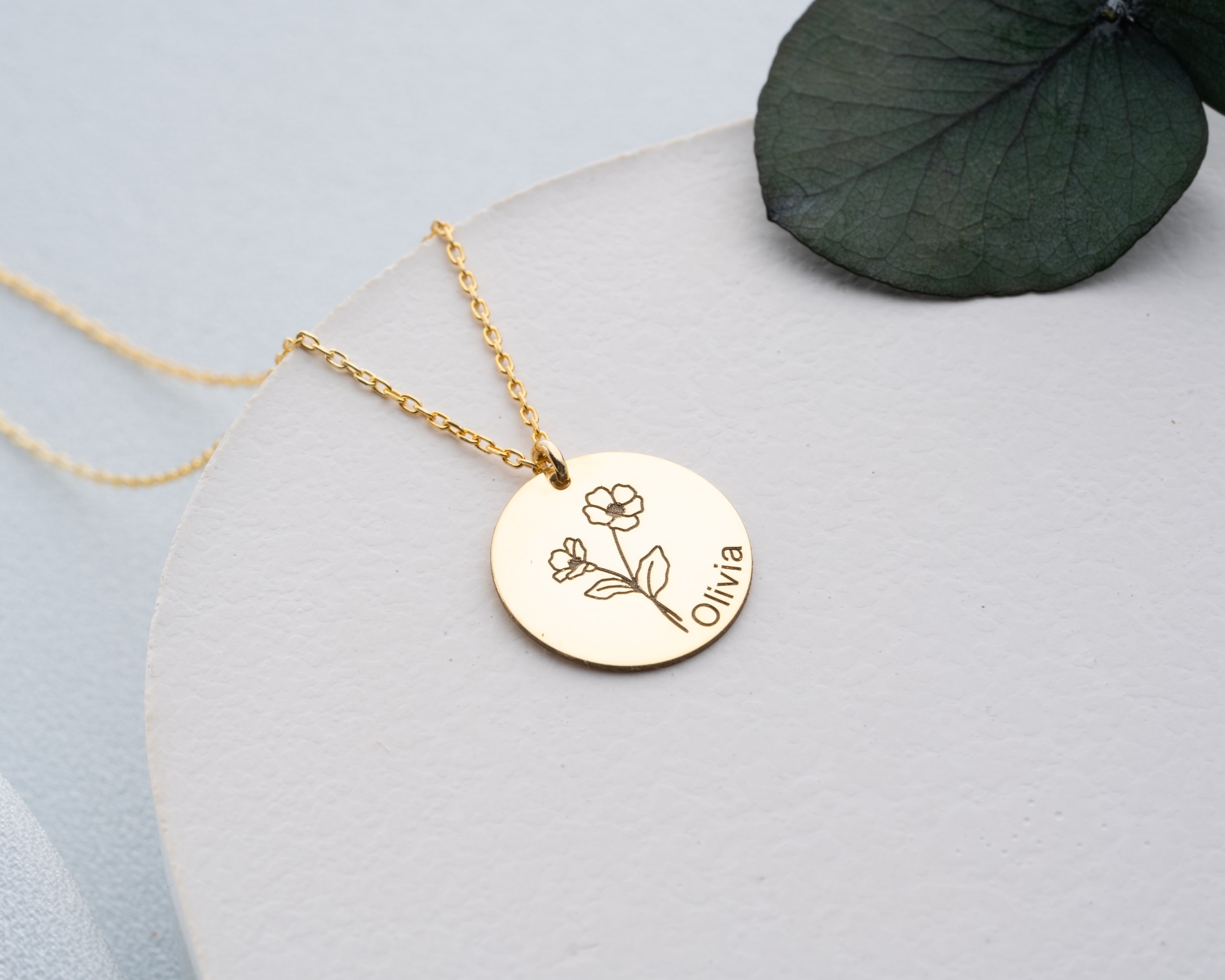 Doğum Çiçekli Disk İsim Kolye - Kişiye Özel Anlamlı Hediye | AG Gold Silver