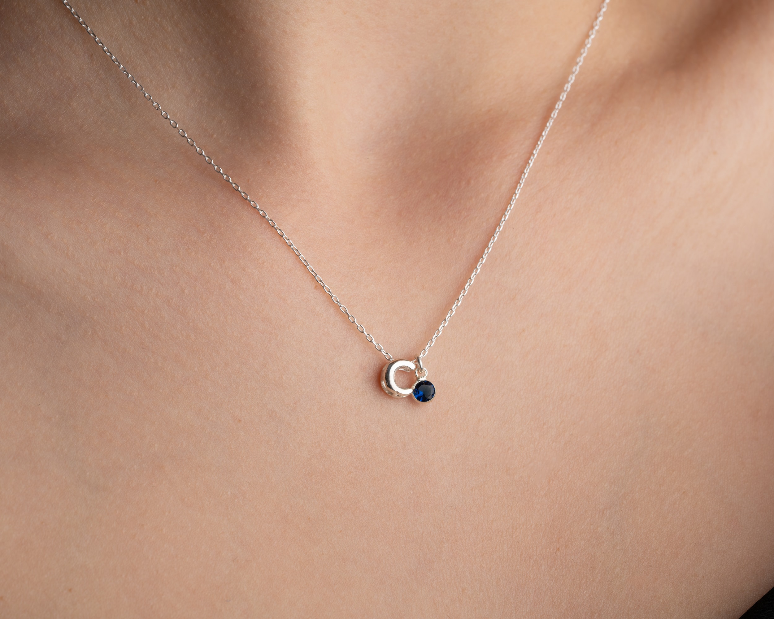 Balon Harf Doğum Taşlı Kolye – Kişiselleştirilebilir 925 Ayar Gümüş Takı