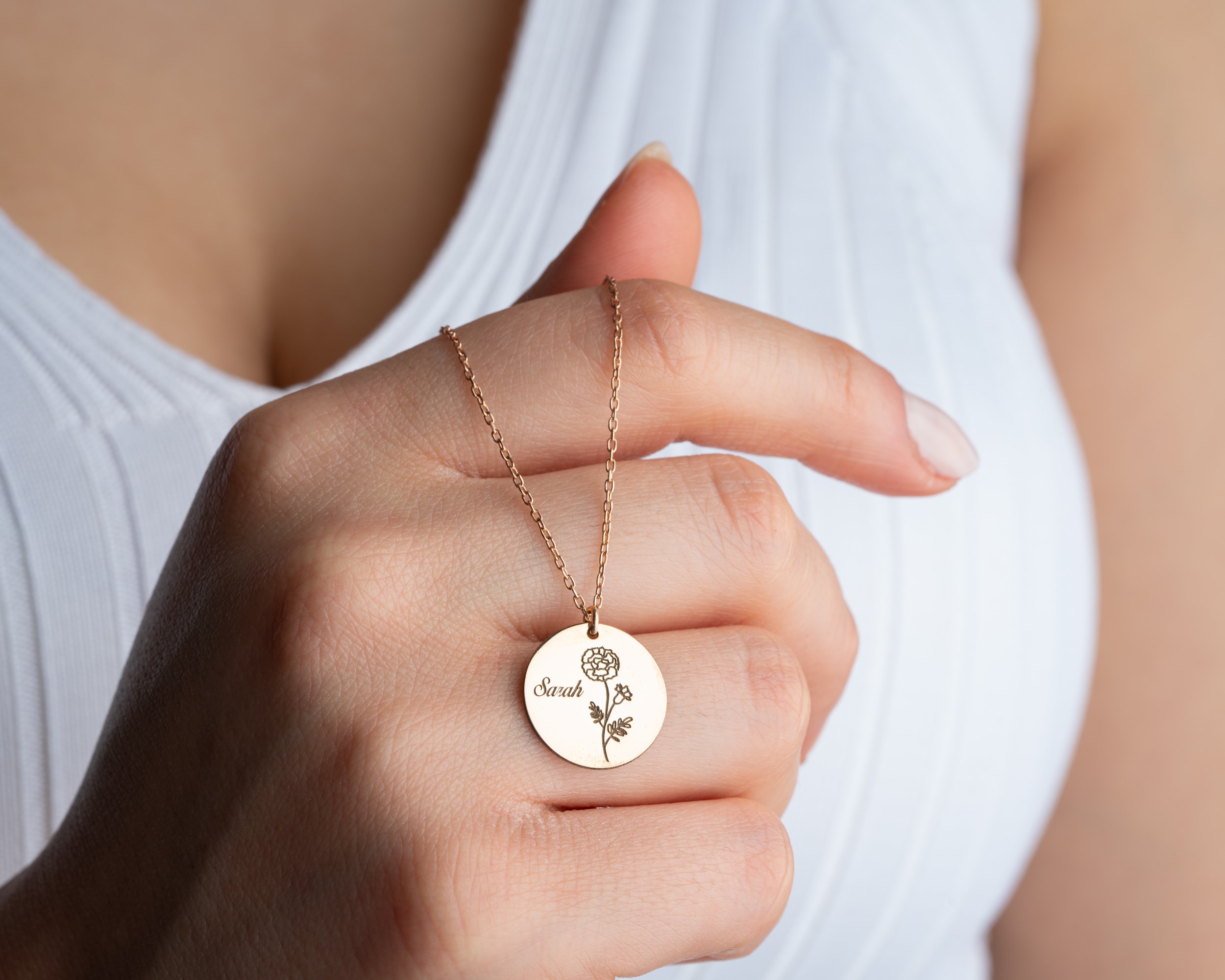 Doğum Çiçekli Disk İsim Kolye - Kişiye Özel Anlamlı Hediye | AG Gold Silver