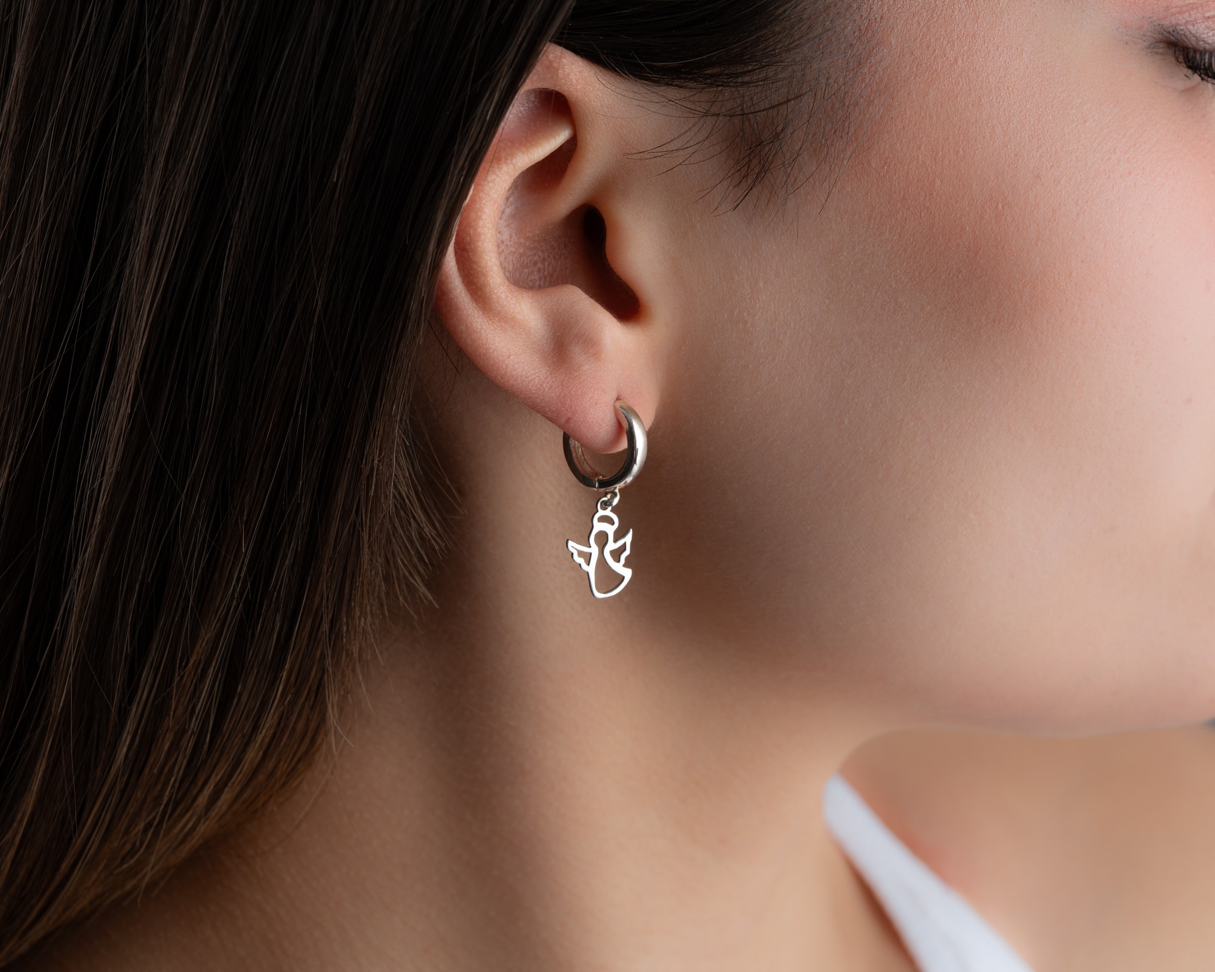 Sallantılı Melek Kanatlı Küpe 925 Ayar Gümüş - Gümüş Modern Takı - Zarif Melek Kanatlı Küpe