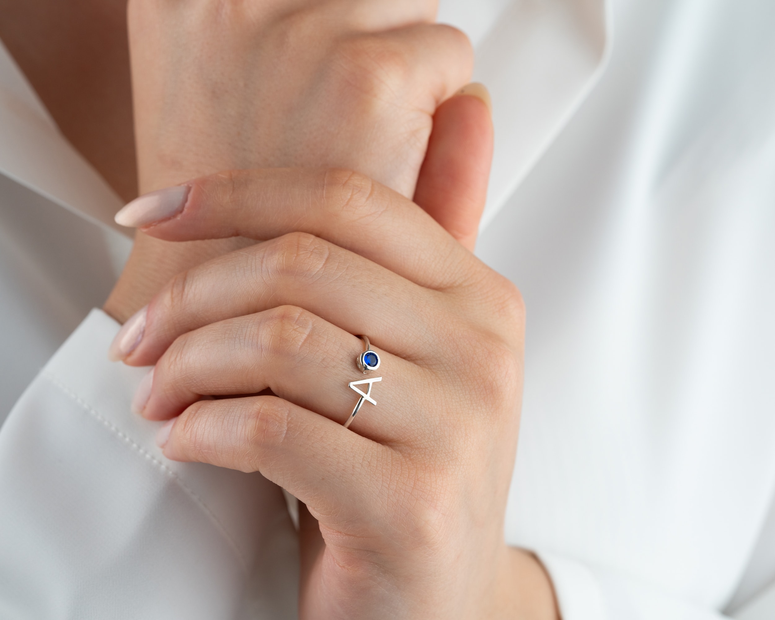 Kişiye Özel Harfli Doğum Taşı Yüzük | Ayarlanabilir Gümüş Yüzük
