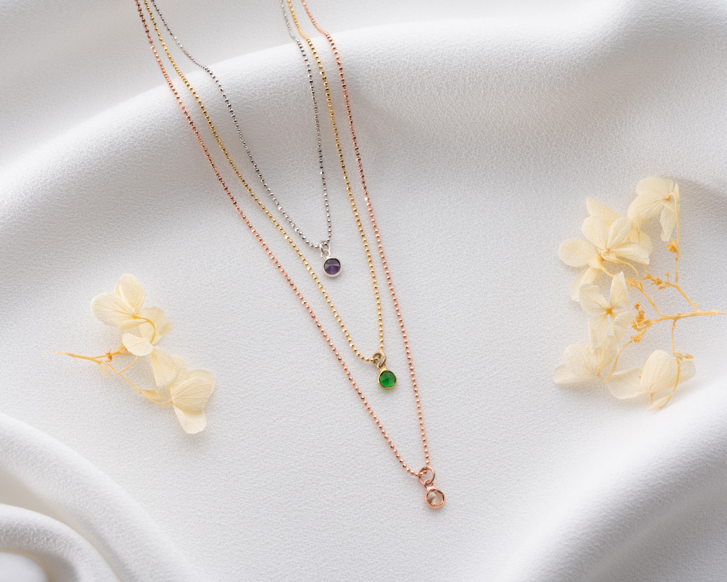 Doğum Taşlı 3 Katmanlı Kolye – Rose, Silver ve Gold Renkli 925 Ayar Gümüş
