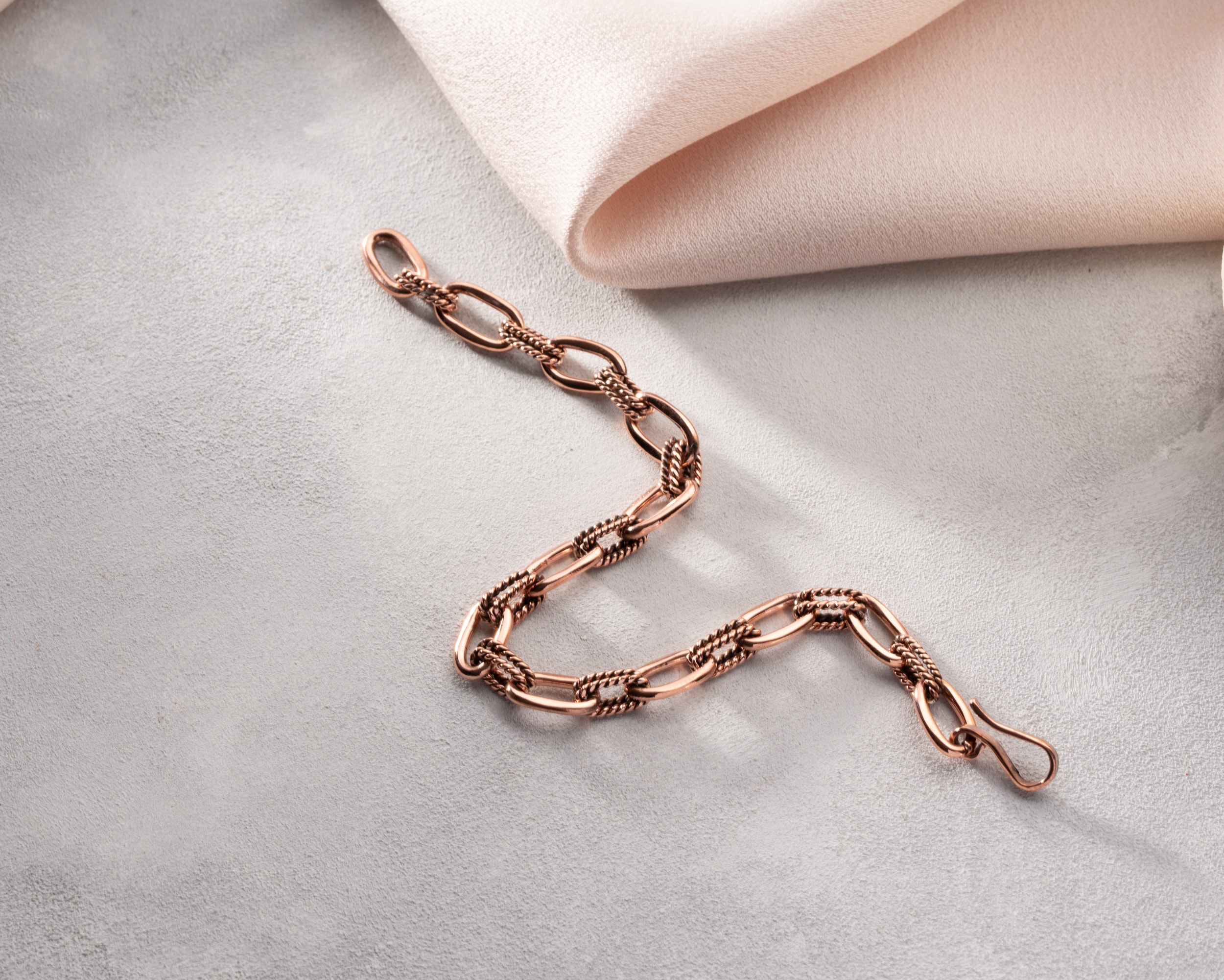 El İşçiliği Bakır Zincir Bileklik - Özel Tasarım Takı - %100 Saf Bakır Bileklik