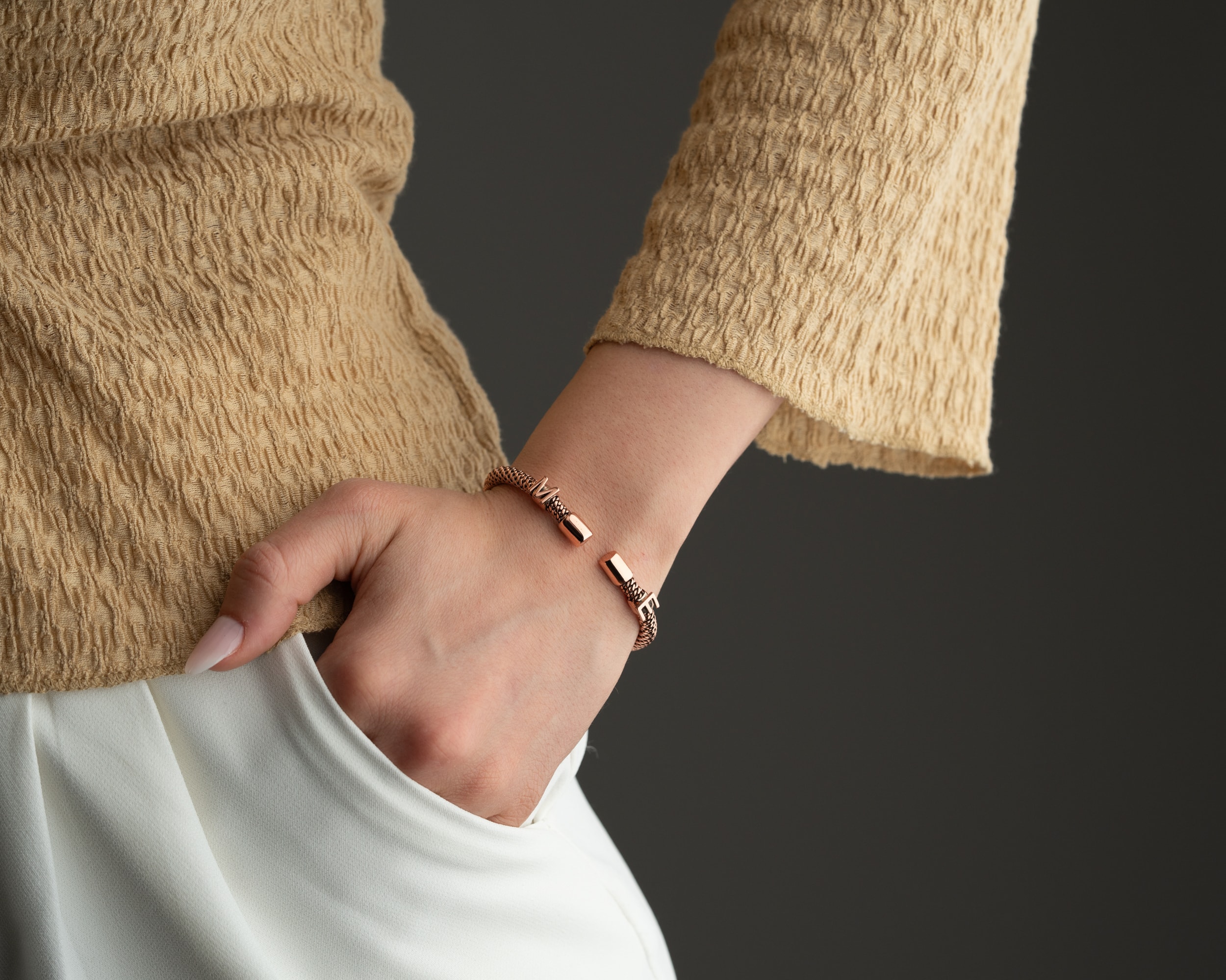 Kişiye Özel İki Harfli Bakır Bileklik | El Yapımı Harfli Bakır Bilezik | Minimalist Hediye Fikri