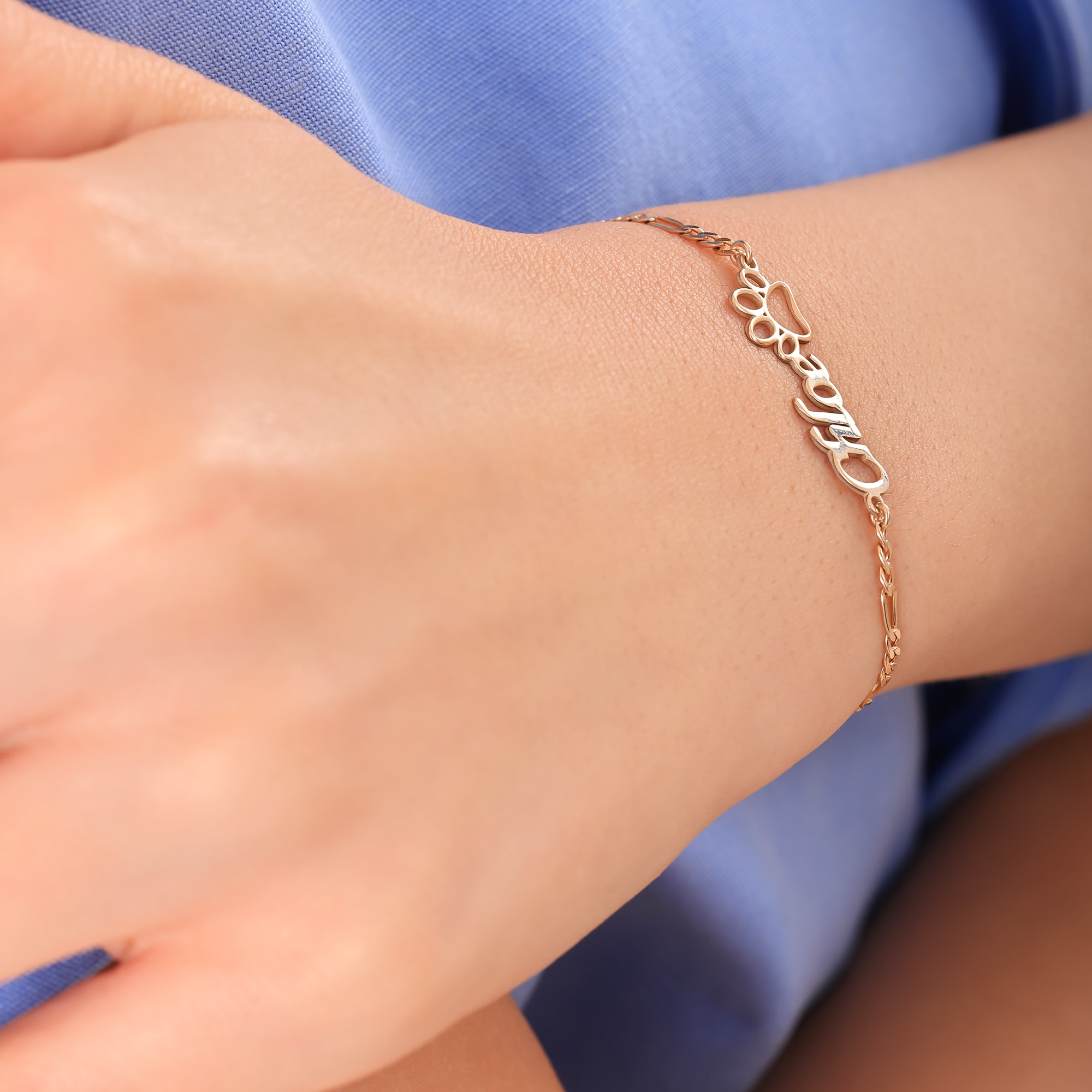 Kişiye Özel Pati İsim Bileklik – 925 Ayar Gümüş - Pati Figürlü İsimli Bileklik