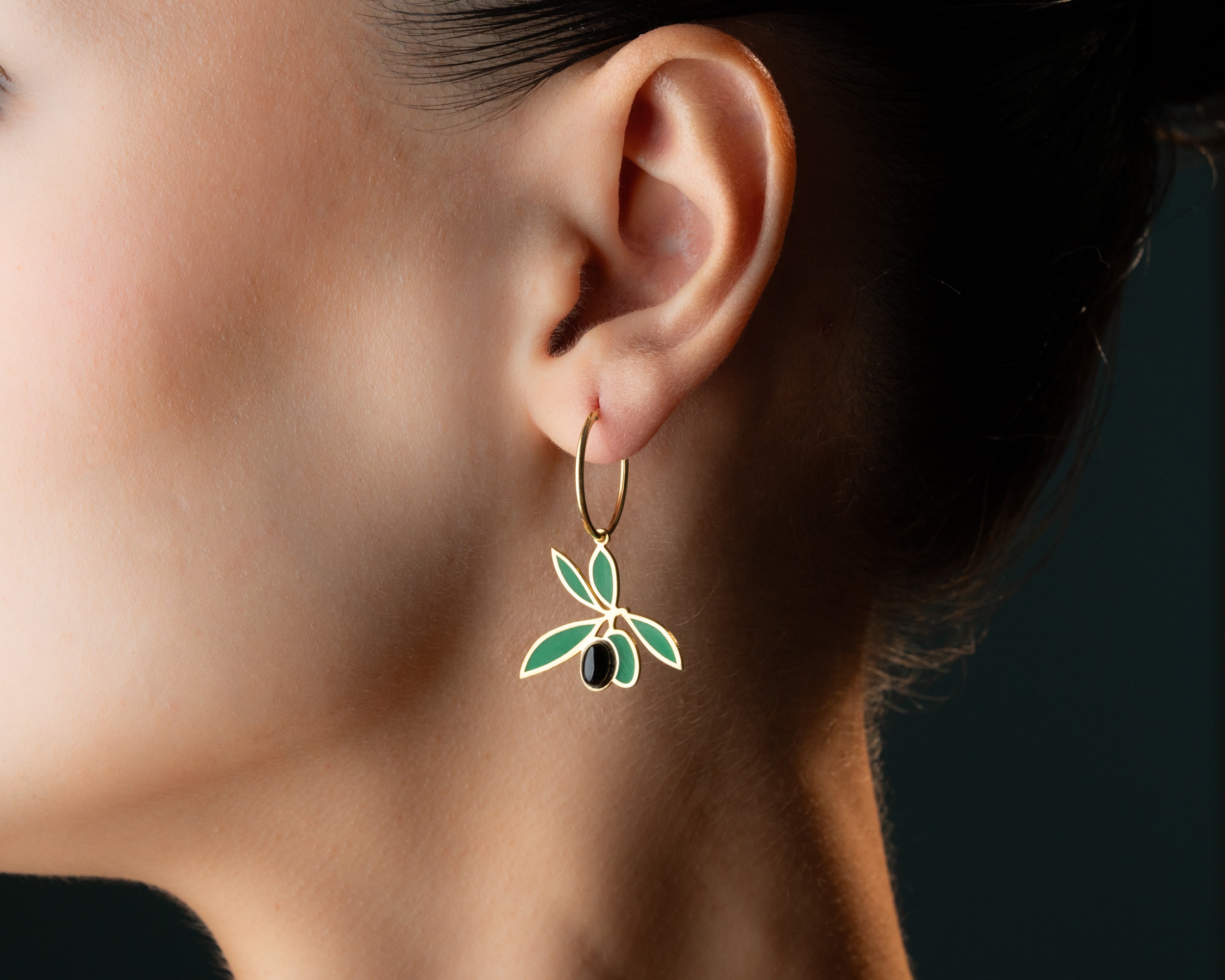 925 Gümüş Zeytin Dalı Kolye Küpe Seti – Oniks Taşlı ve Renkli Mineli Zarif Tasarım