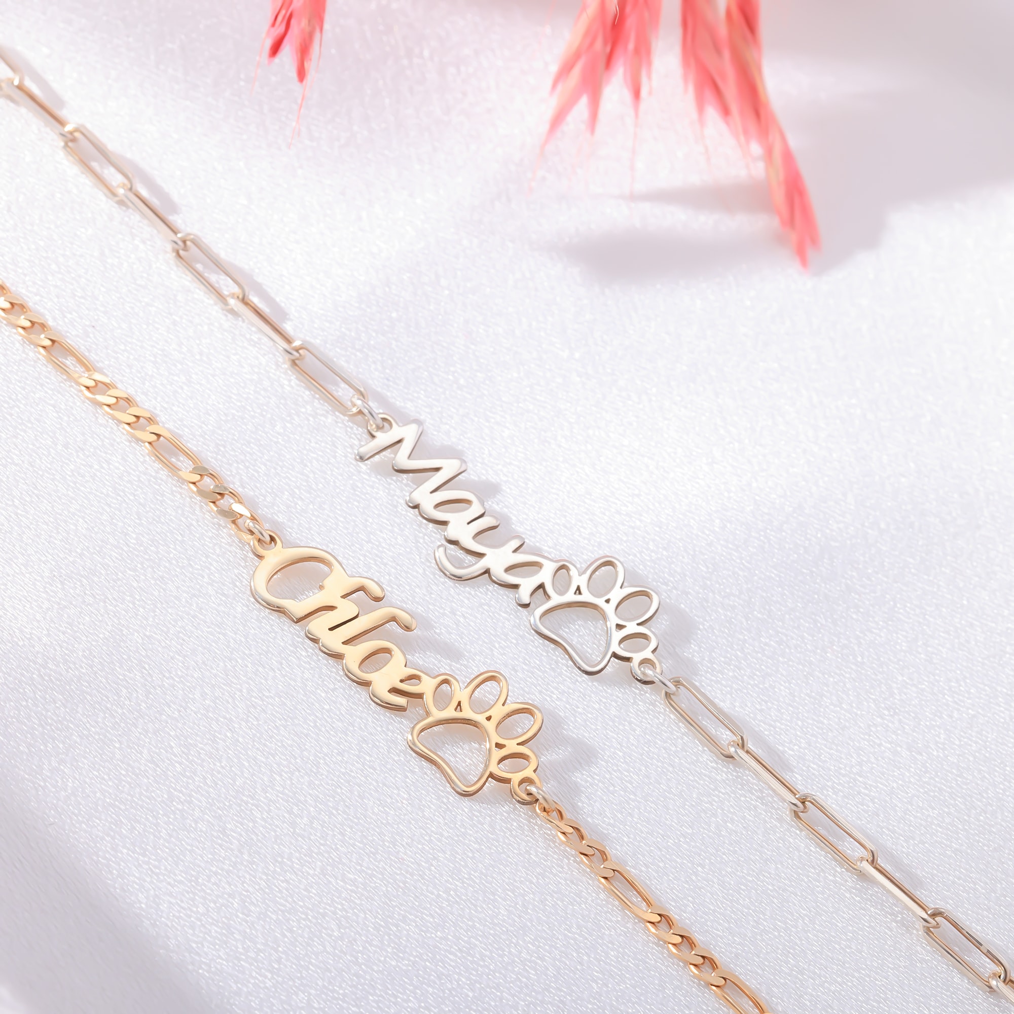 Kişiye Özel Pati İsim Bileklik – 925 Ayar Gümüş - Pati Figürlü İsimli Bileklik