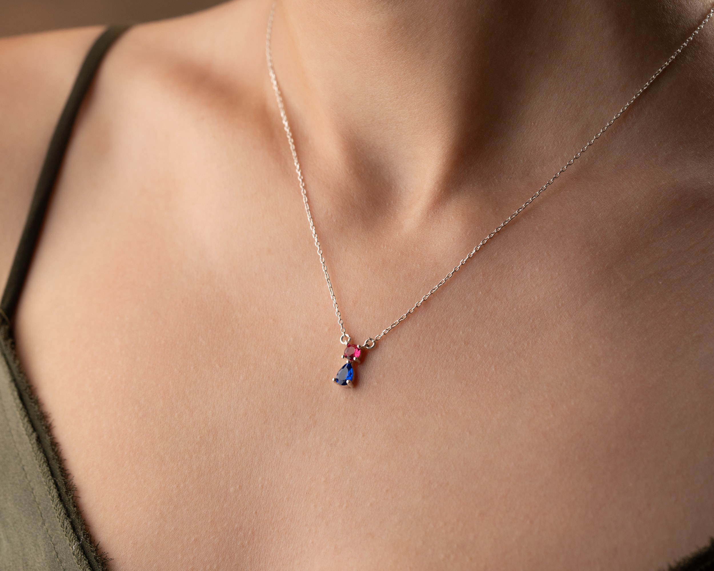 Çift Doğum Taşlı Kişisel Kolye - Aşkın ve Bağın Sembolü | 925 Ayar Gümüş