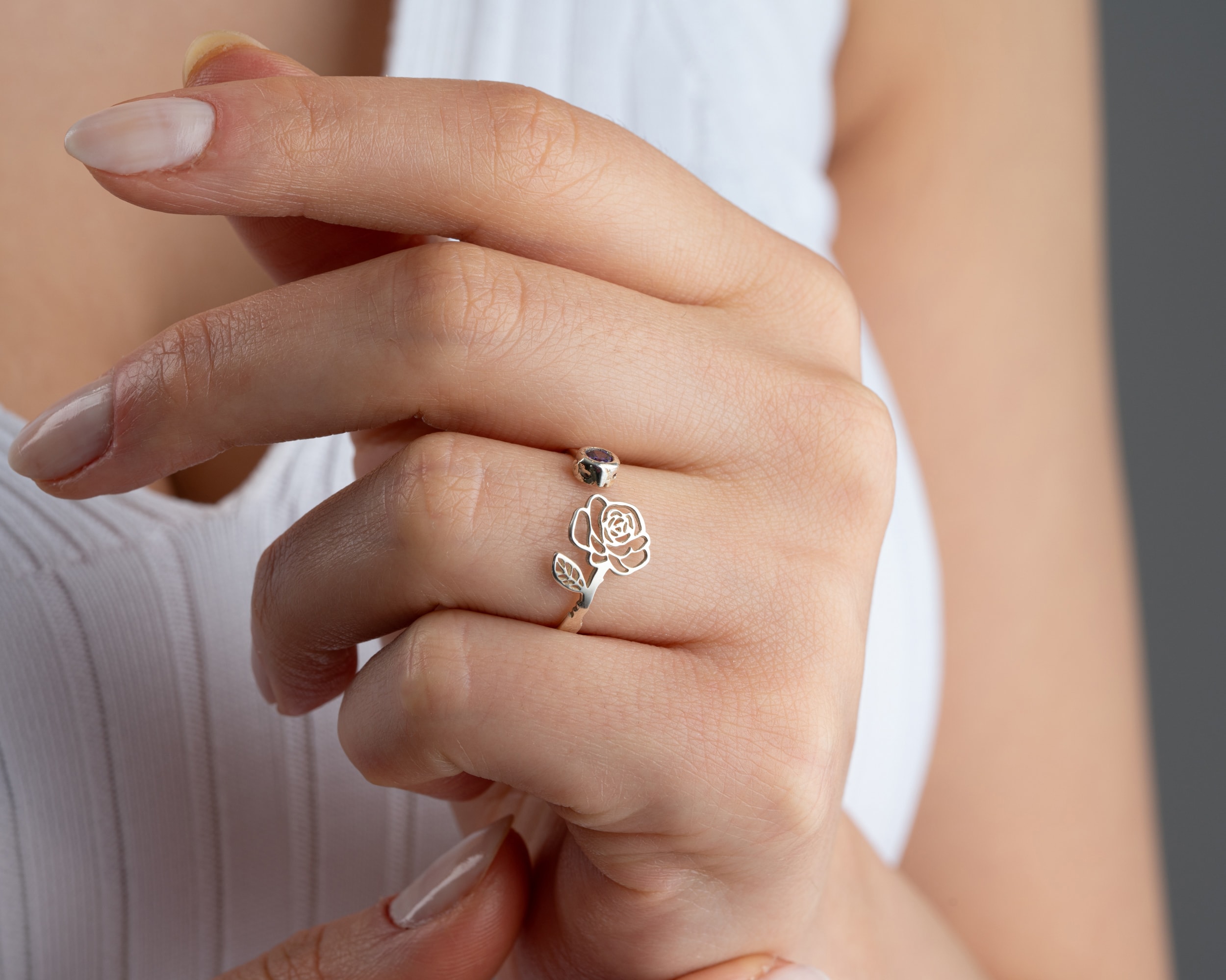 Ayarlanabilir Doğum Çiçeği Doğum Taşlı Yüzük 925 Ayar Gümüş – Kadın Takısı