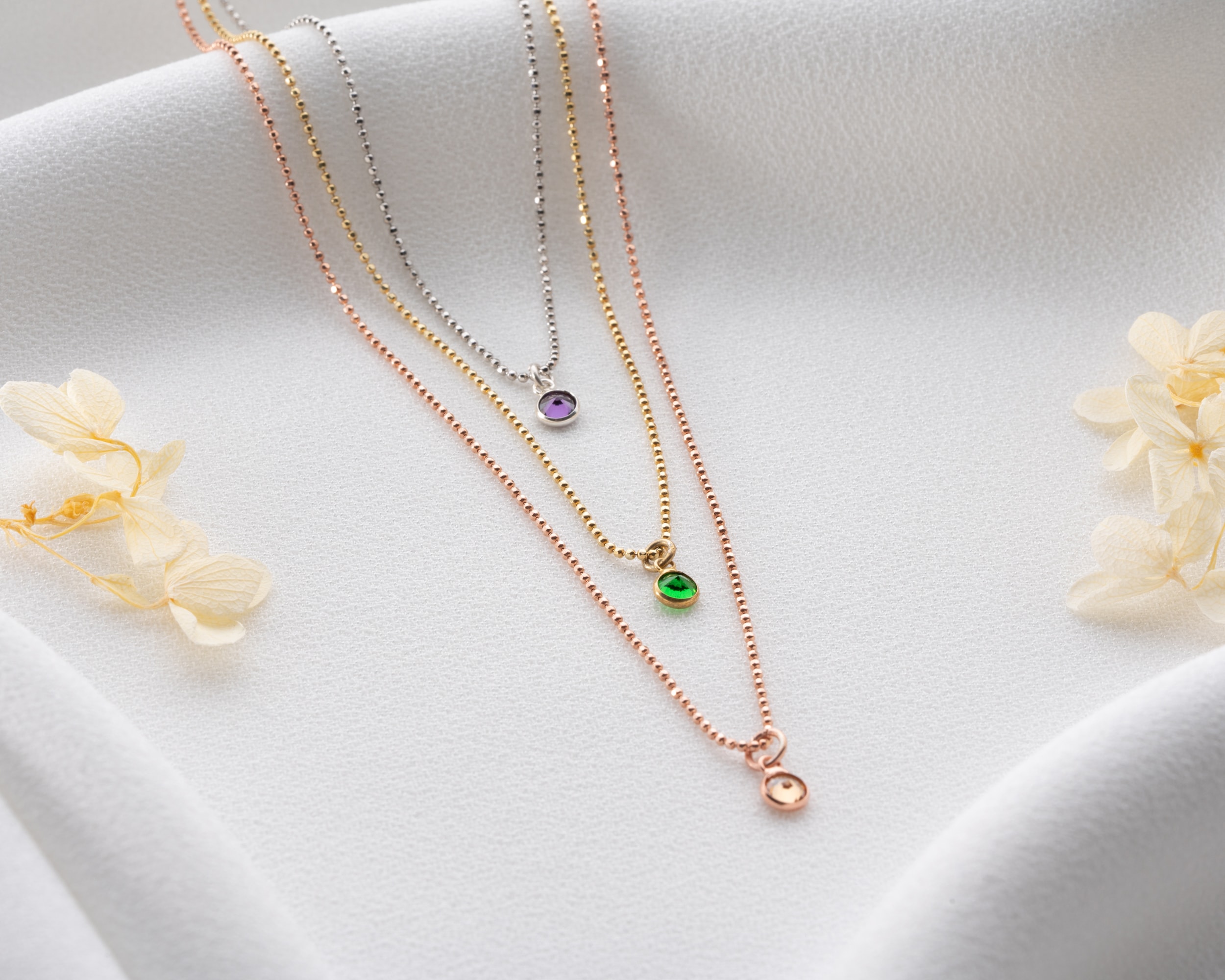 Doğum Taşlı 3 Katmanlı Kolye – Rose, Silver ve Gold Renkli 925 Ayar Gümüş