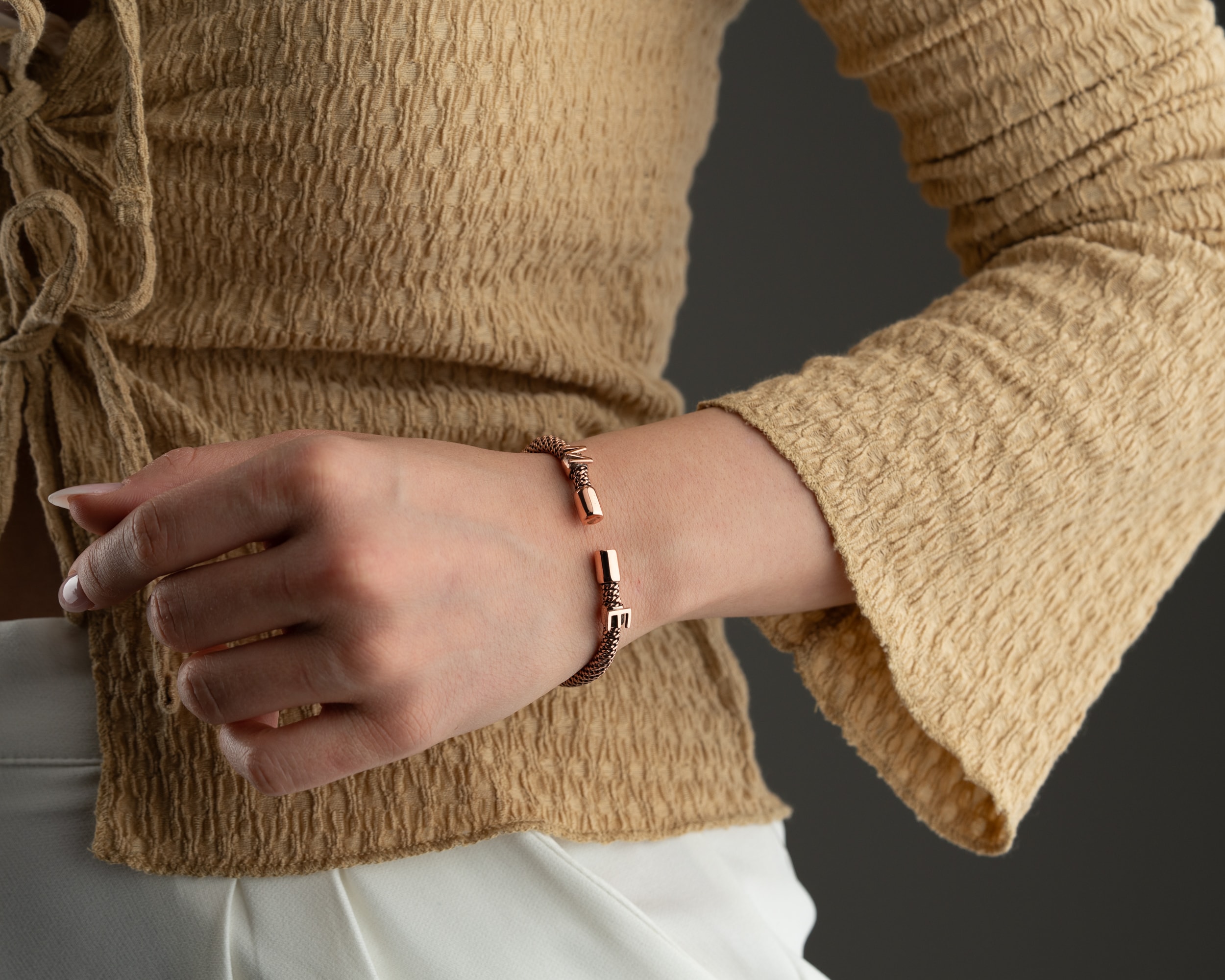 Kişiye Özel İki Harfli Bakır Bileklik | El Yapımı Harfli Bakır Bilezik | Minimalist Hediye Fikri