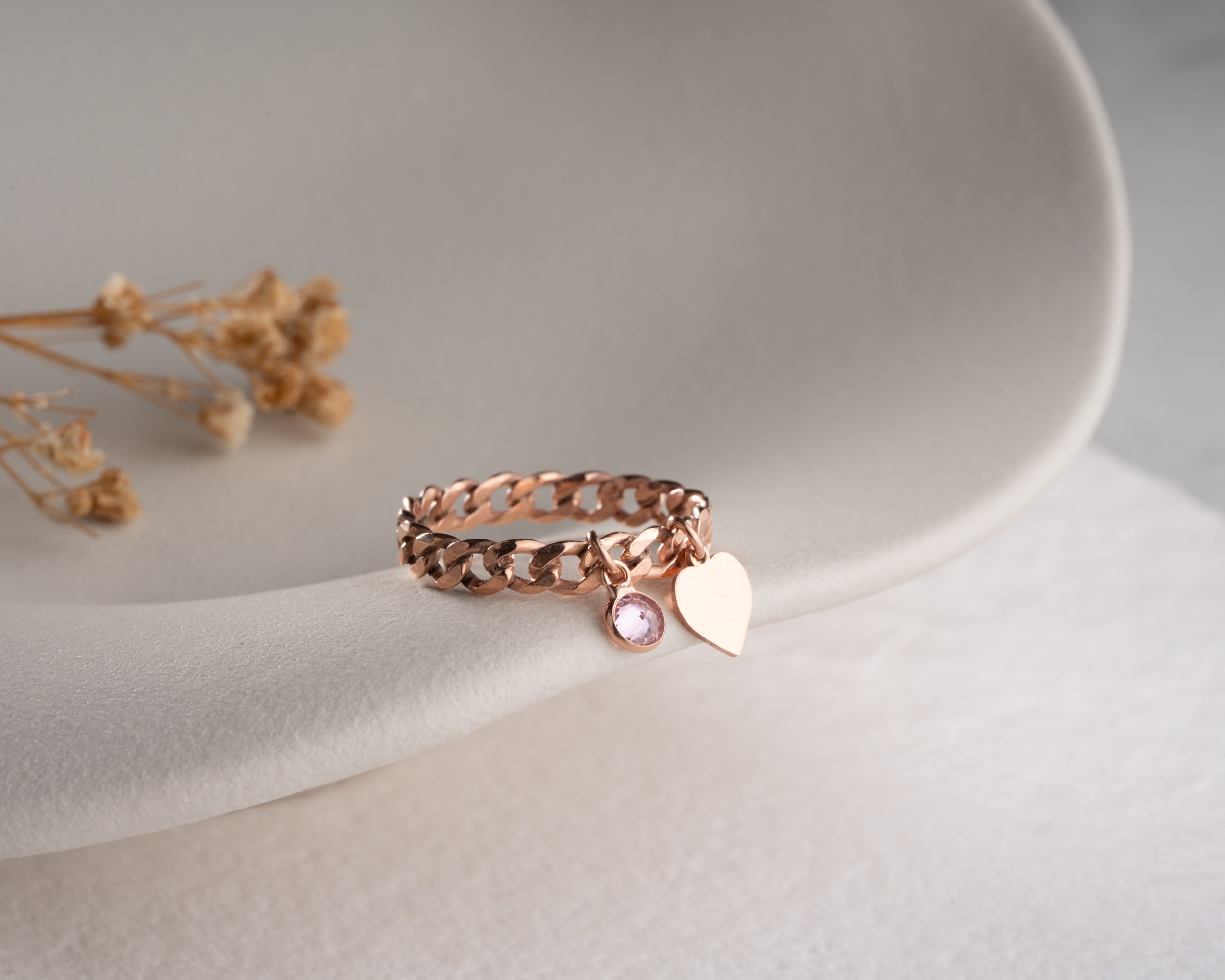 Doğum Taşlı Harfli Örgü Yüzük - Sembollü Charmlı 925 Ayar Gümüş Yüzük | AG Gold Silver Yüzük