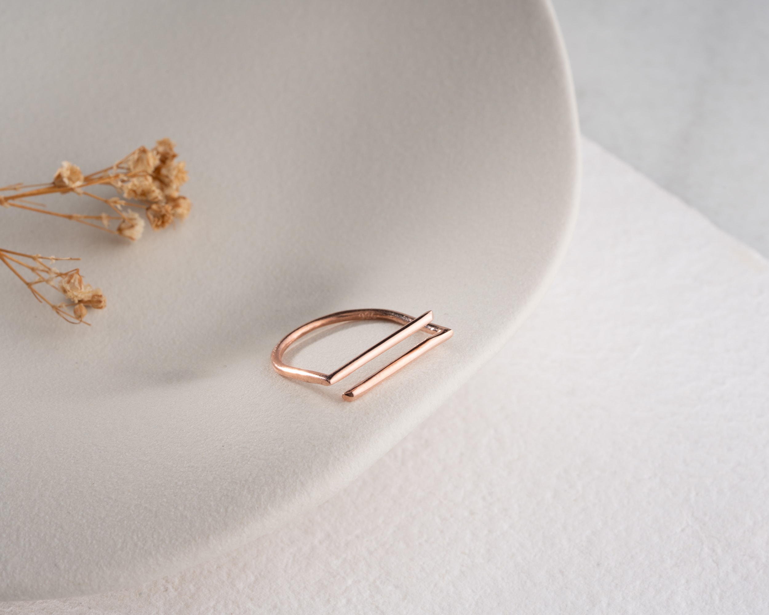 Minimal Çizgi Formlu Ayarlanabilir Yüzük - Parallel Line Gümüş Yüzük - Modern ve Zarif Tasarım | 925 Ayar Gümüş