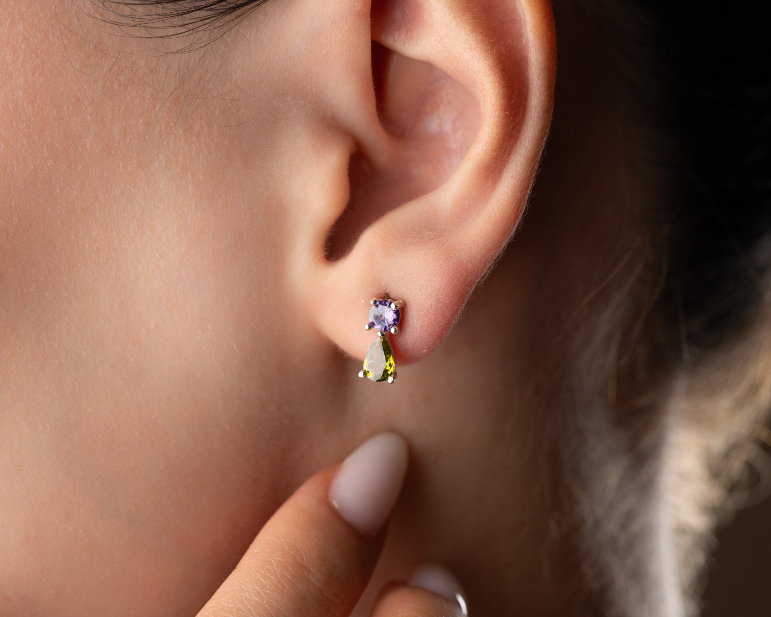 Çift Doğum Taşlı Kişisel Çivili Küpe - 925 Ayar Gümüş Zarif Tasarım | AG Gold Silver