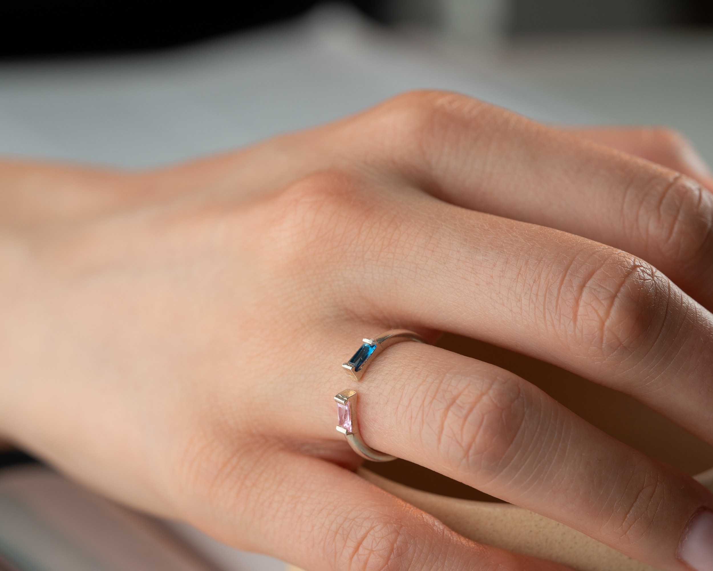 Kişiye Özel Baget Doğum Taşlı Çift Yüzük | Minimal ve Şık