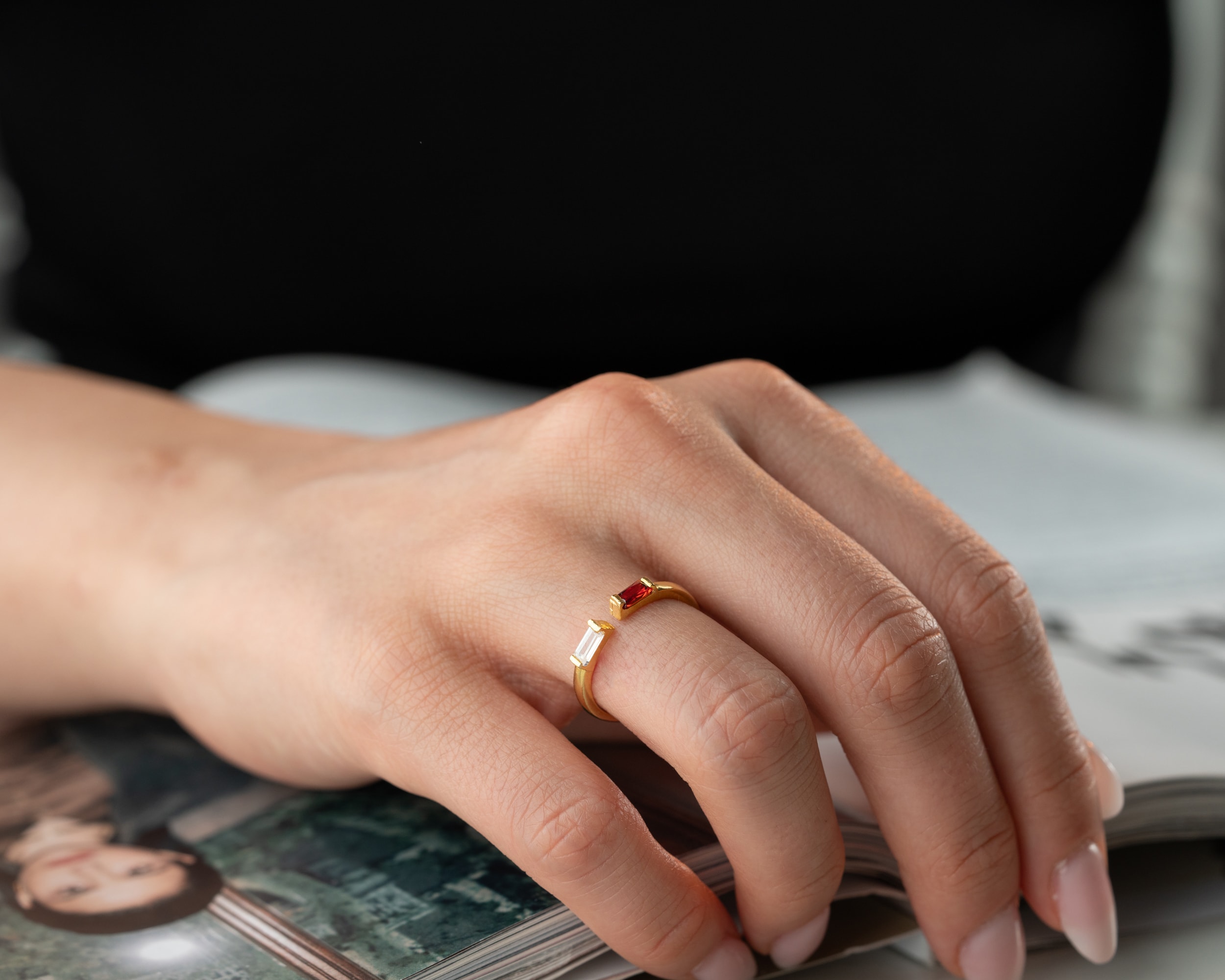 Kişiye Özel Baget Doğum Taşlı Çift Yüzük | Minimal ve Şık