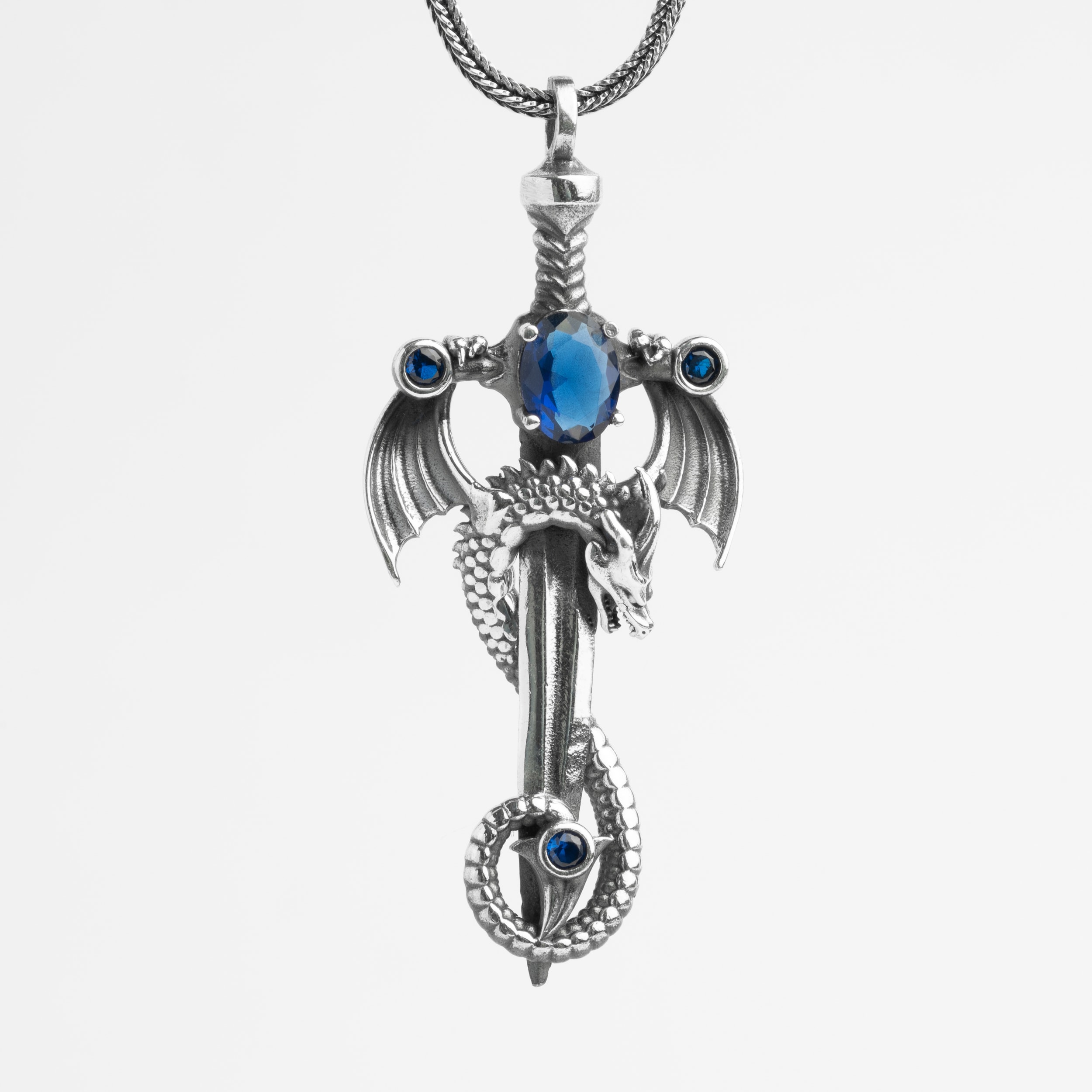 Kılıç ve Ejderha Erkek Kolye | Tilki Kuyruğu Zincirli Güç ve Kararlılık Tasarımı