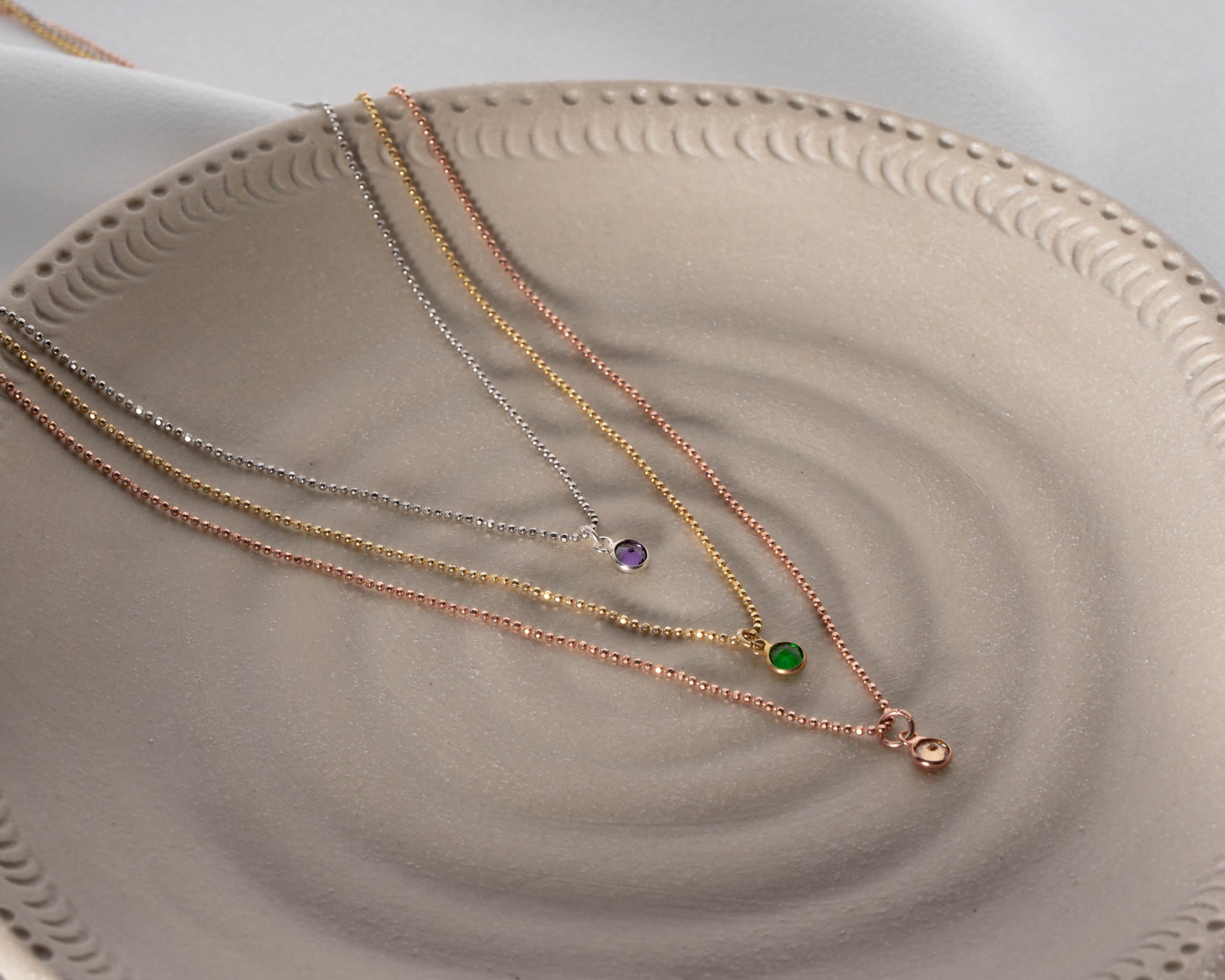 Doğum Taşlı 3 Katmanlı Kolye – Rose, Silver ve Gold Renkli 925 Ayar Gümüş