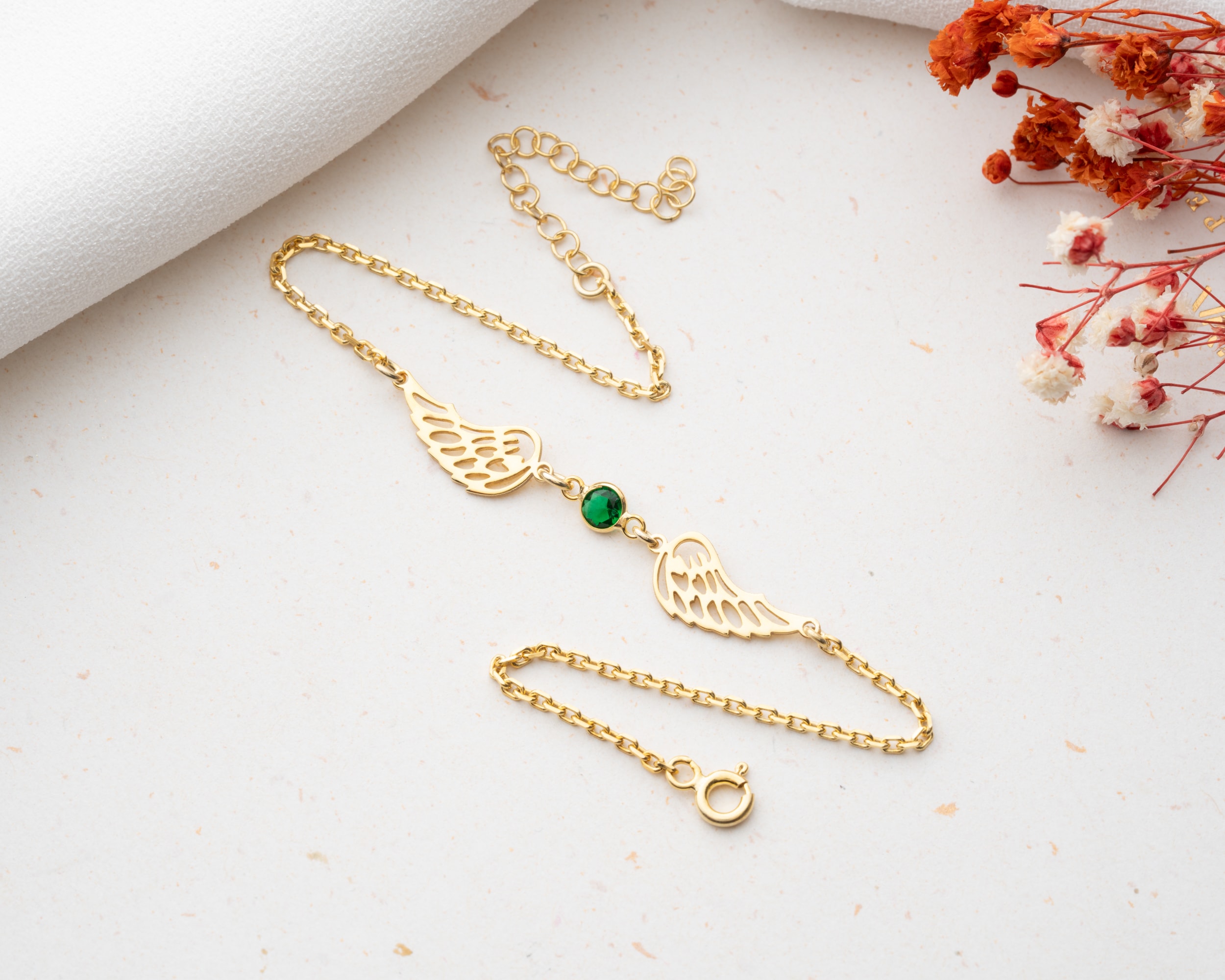 Doğum Taşlı Melek Kanatları Bileklik - Her Doğum Taşı Bir Enerji, Her Kanat Bir Koruyucu