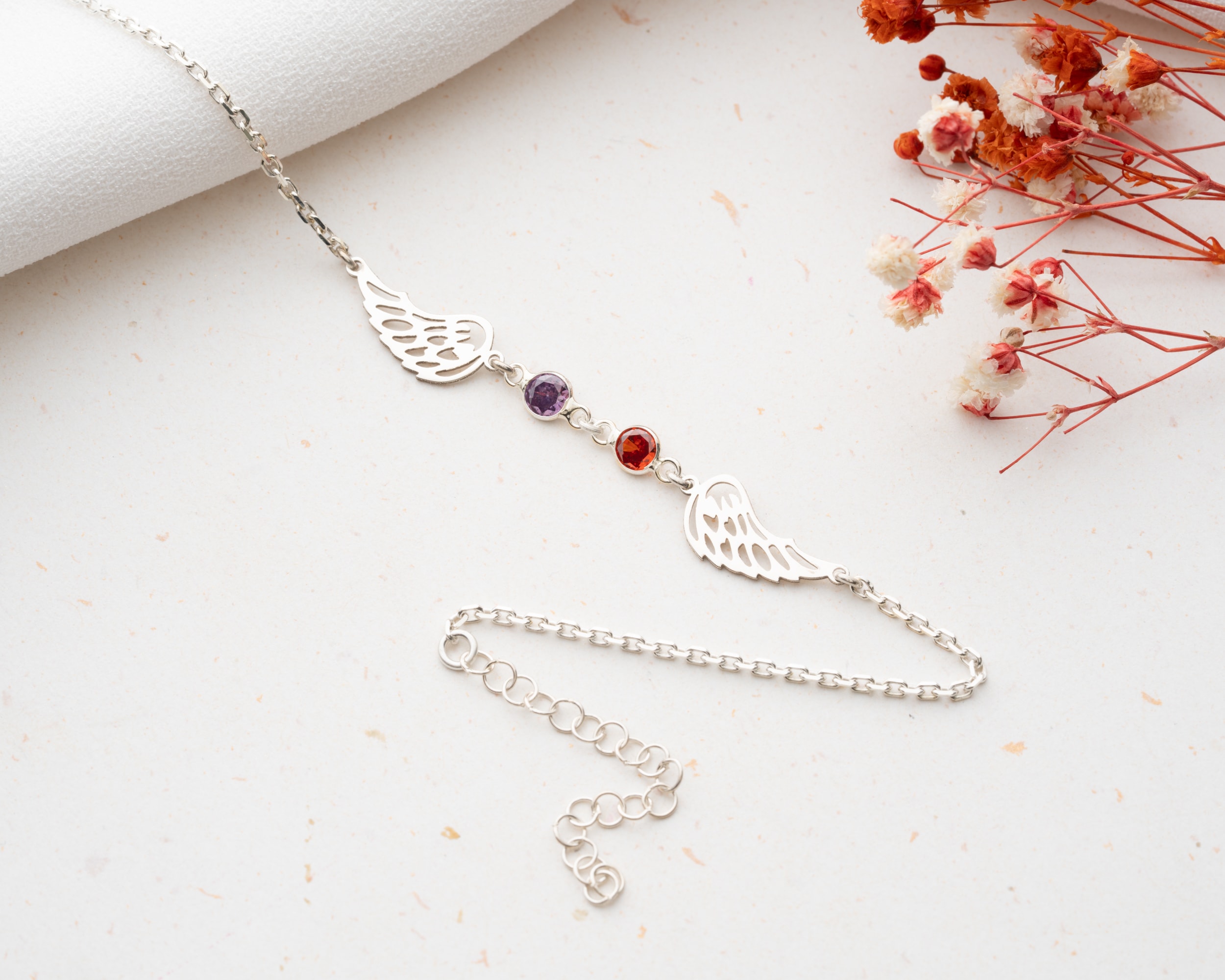 Doğum Taşlı Melek Kanatları Bileklik - Her Doğum Taşı Bir Enerji, Her Kanat Bir Koruyucu