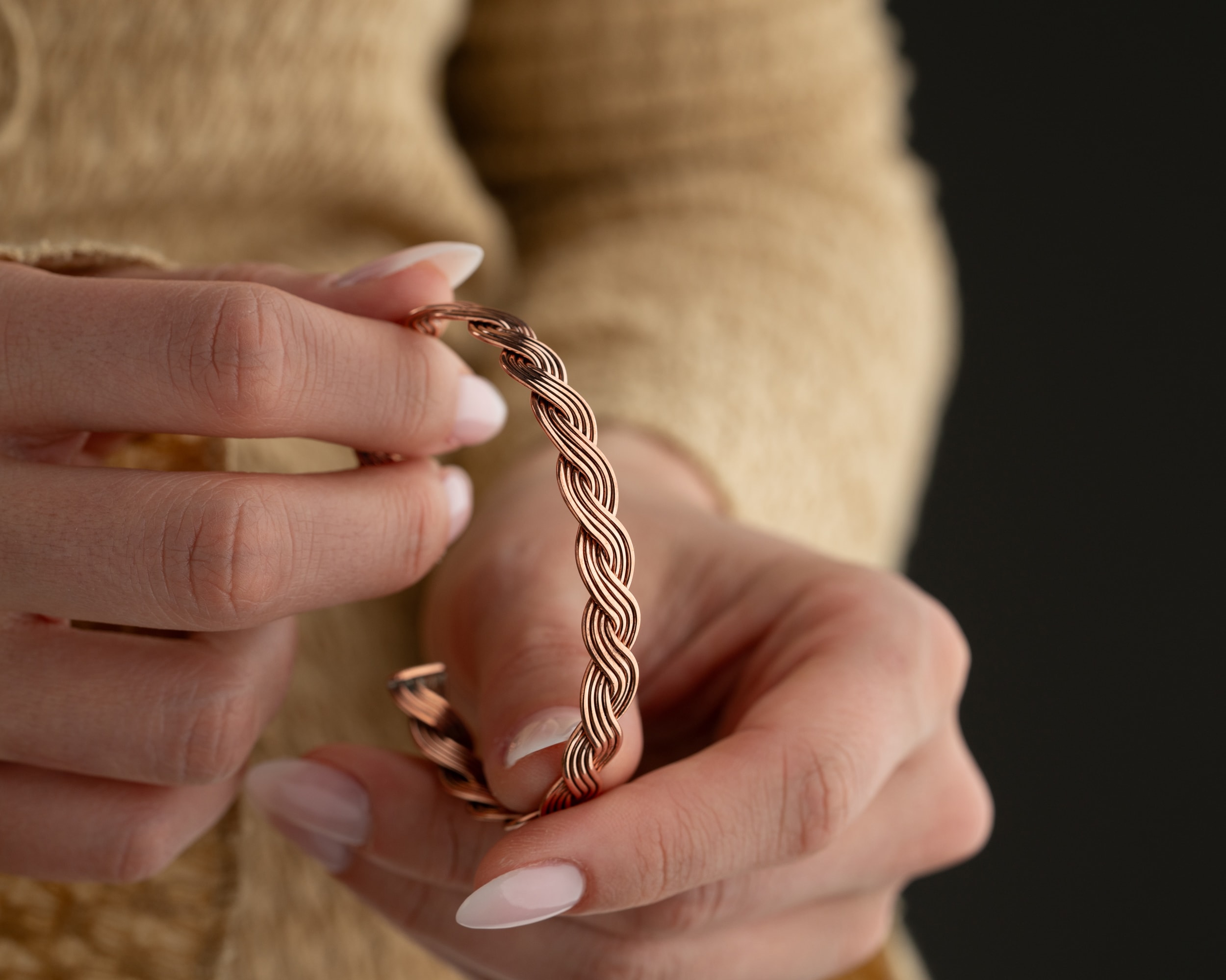 El İşçiliği Örgü Bakır Bileklik | Ayarlanabilir El Yapımı Saf Bakır Takı