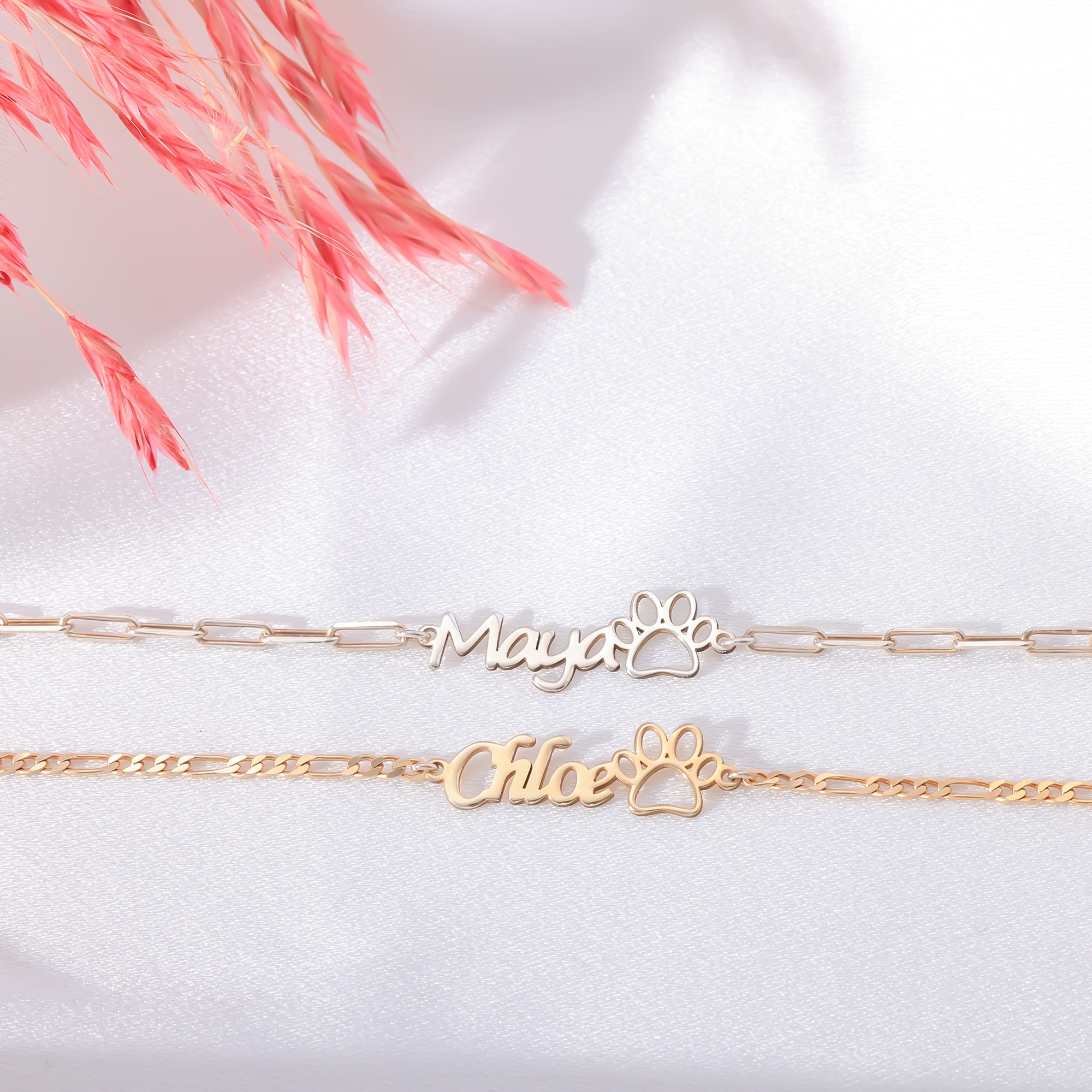 Kişiye Özel Pati İsim Bileklik – 925 Ayar Gümüş - Pati Figürlü İsimli Bileklik