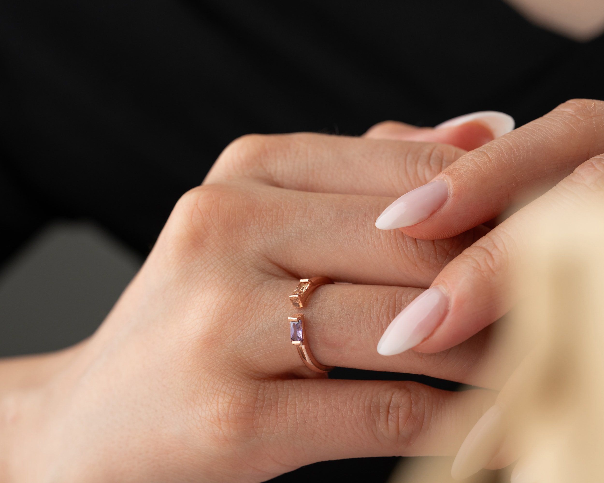 Kişiye Özel Baget Doğum Taşlı Çift Yüzük | Minimal ve Şık