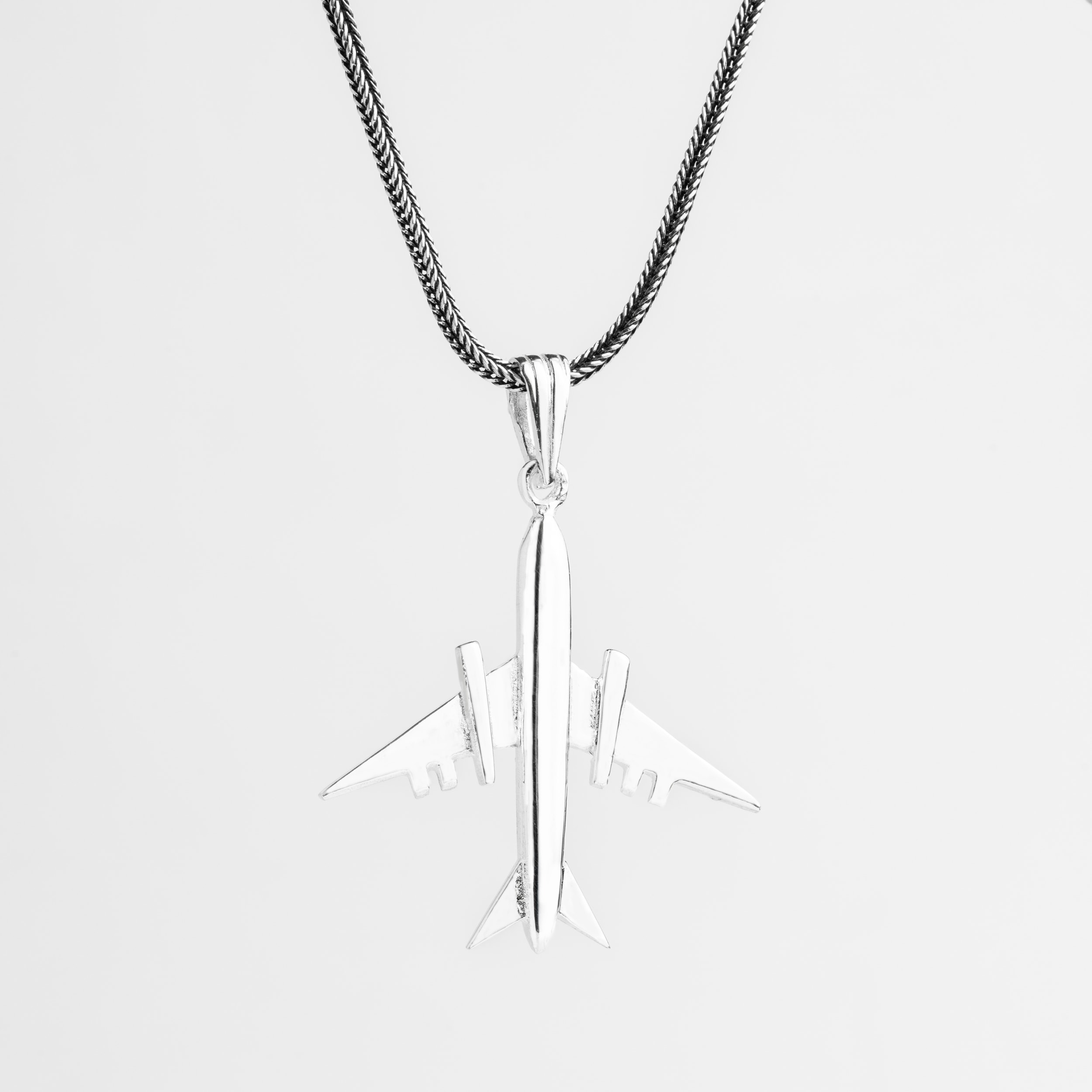 3 Boyutlu Uçak Erkek Kolye | Tilki Kuyruğu Zincirli Modern ve Şık Tasarım