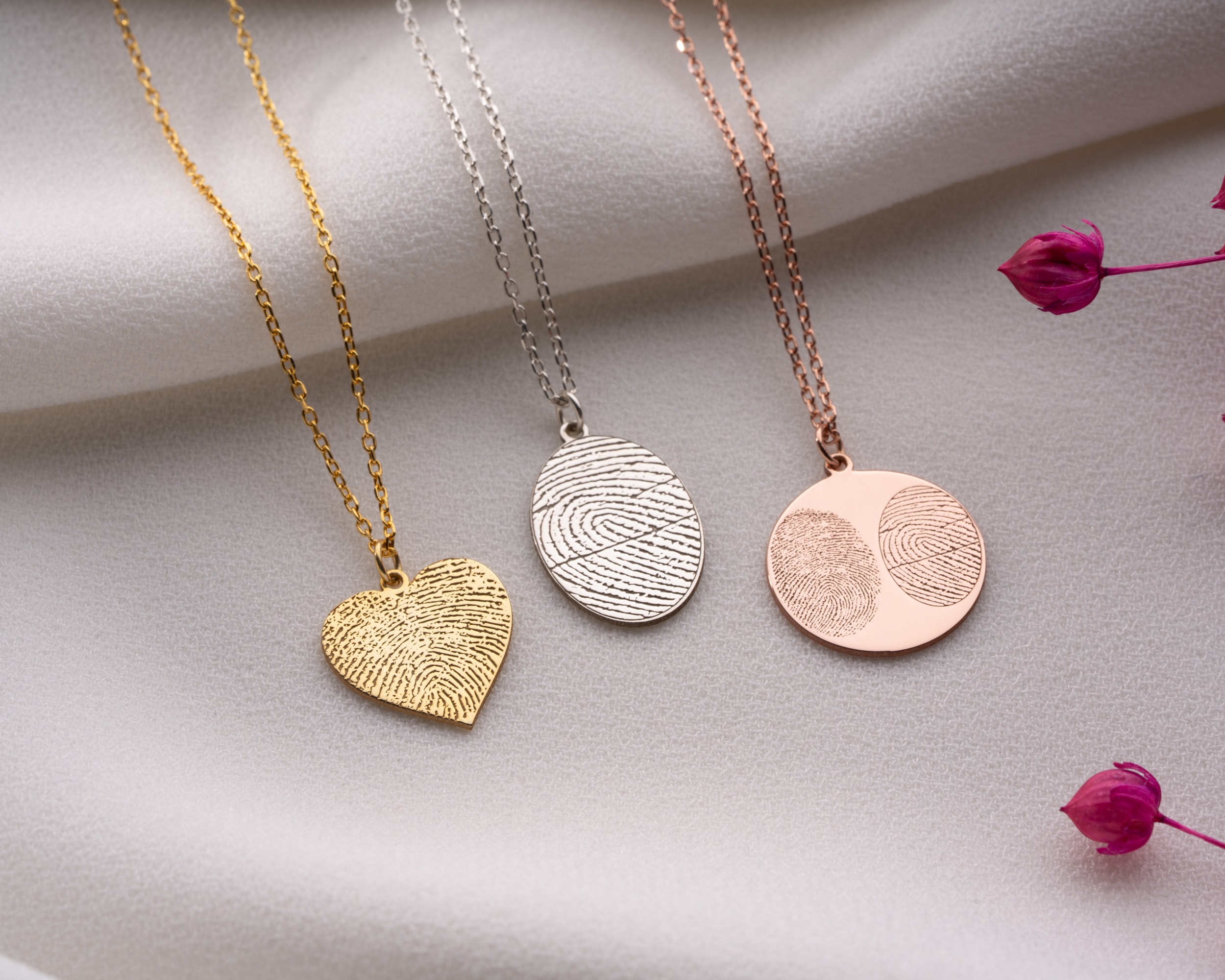 Kişiye Özel Disk, Oval veya Kalp Şekilli Çift Parmak İzi Kolye – Anlamlı Hatıra Takısı