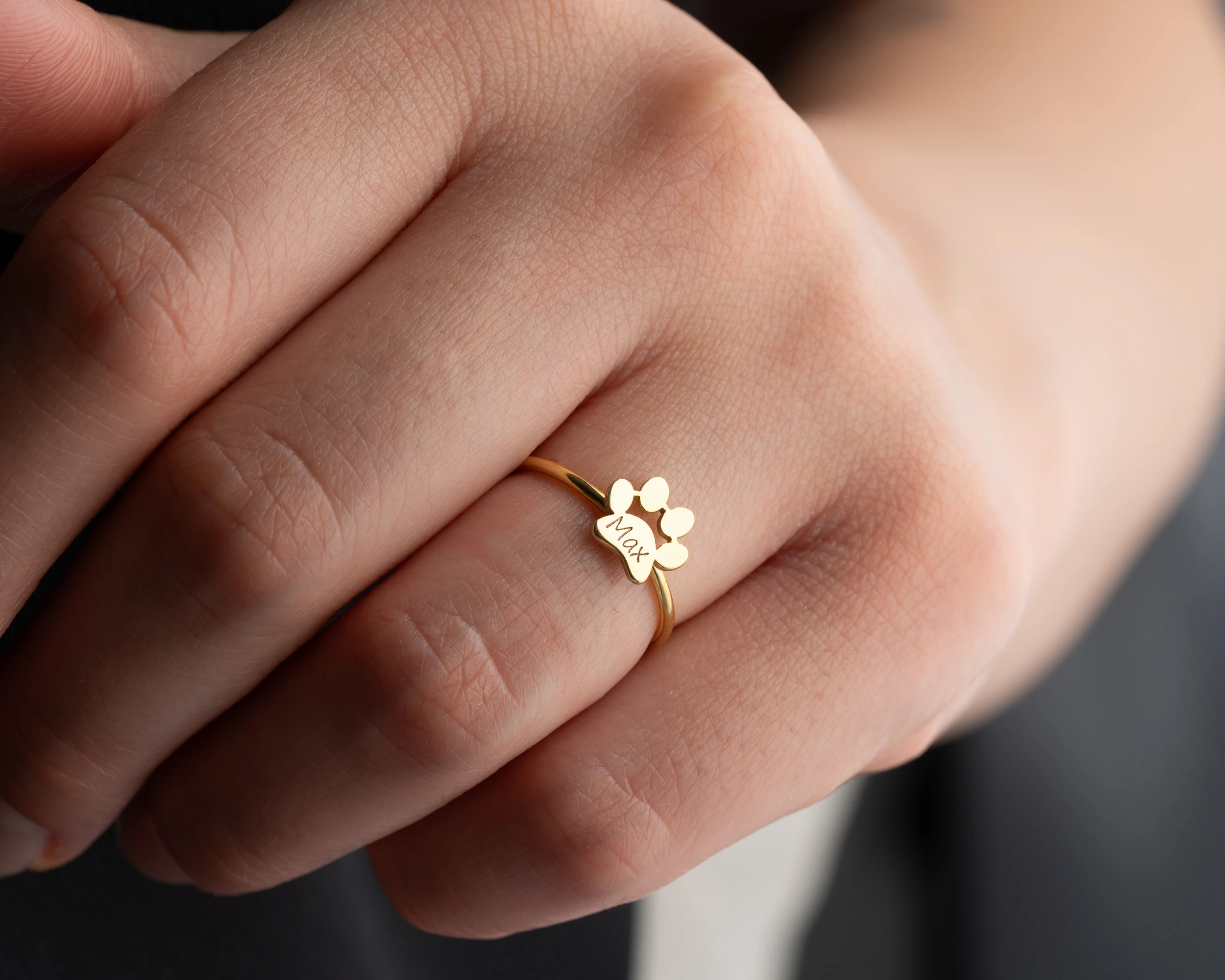 Kişiselleştirilebilir Pati Yüzük – Harfli ve Anlamlı Gümüş Tasarım - İsimli, Zarif ve Hayvanseverlere Özel