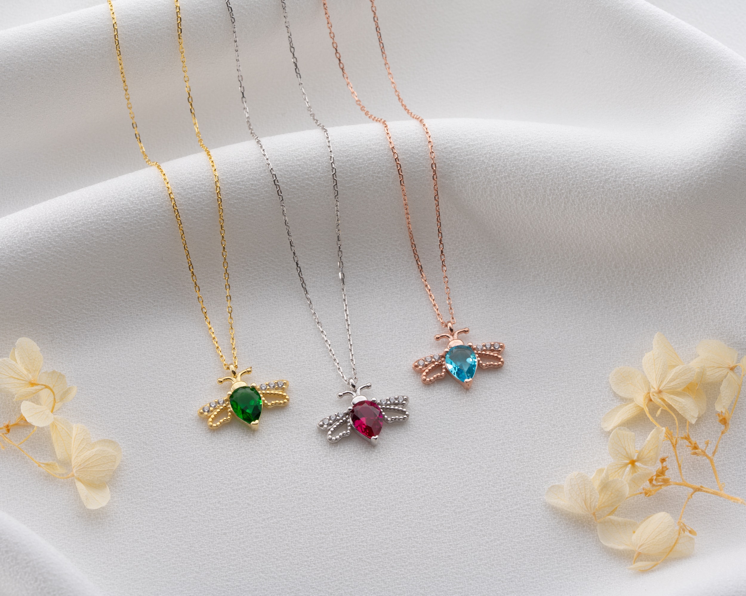 Doğum Taşlı Arı Kolye – 925 Ayar Gümüş Kişiye Özel Takı