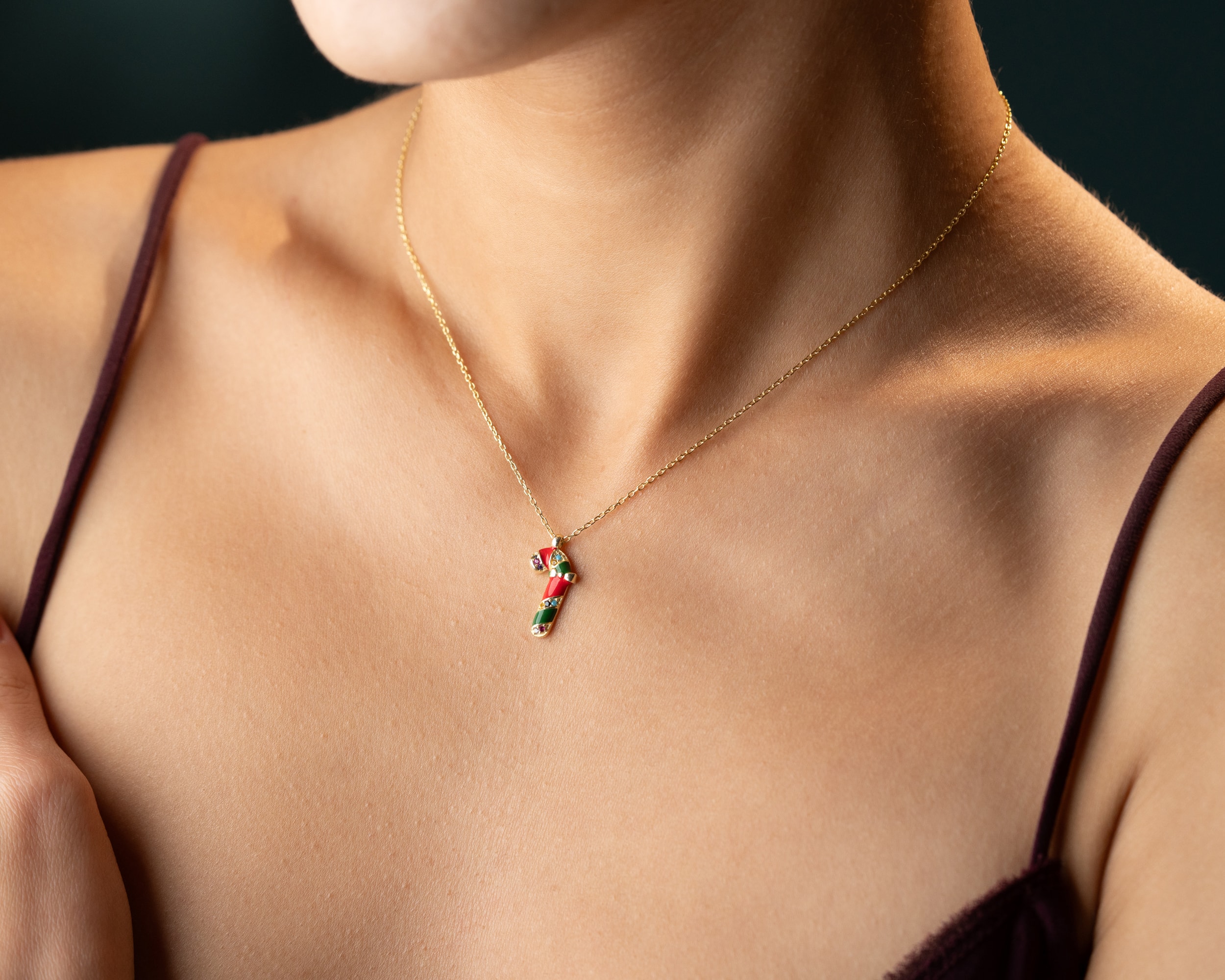 🍭 Mineli Yılbaşı Şeker Kamışı Kolye – Tatlı ve Işıltılı Kış Stili