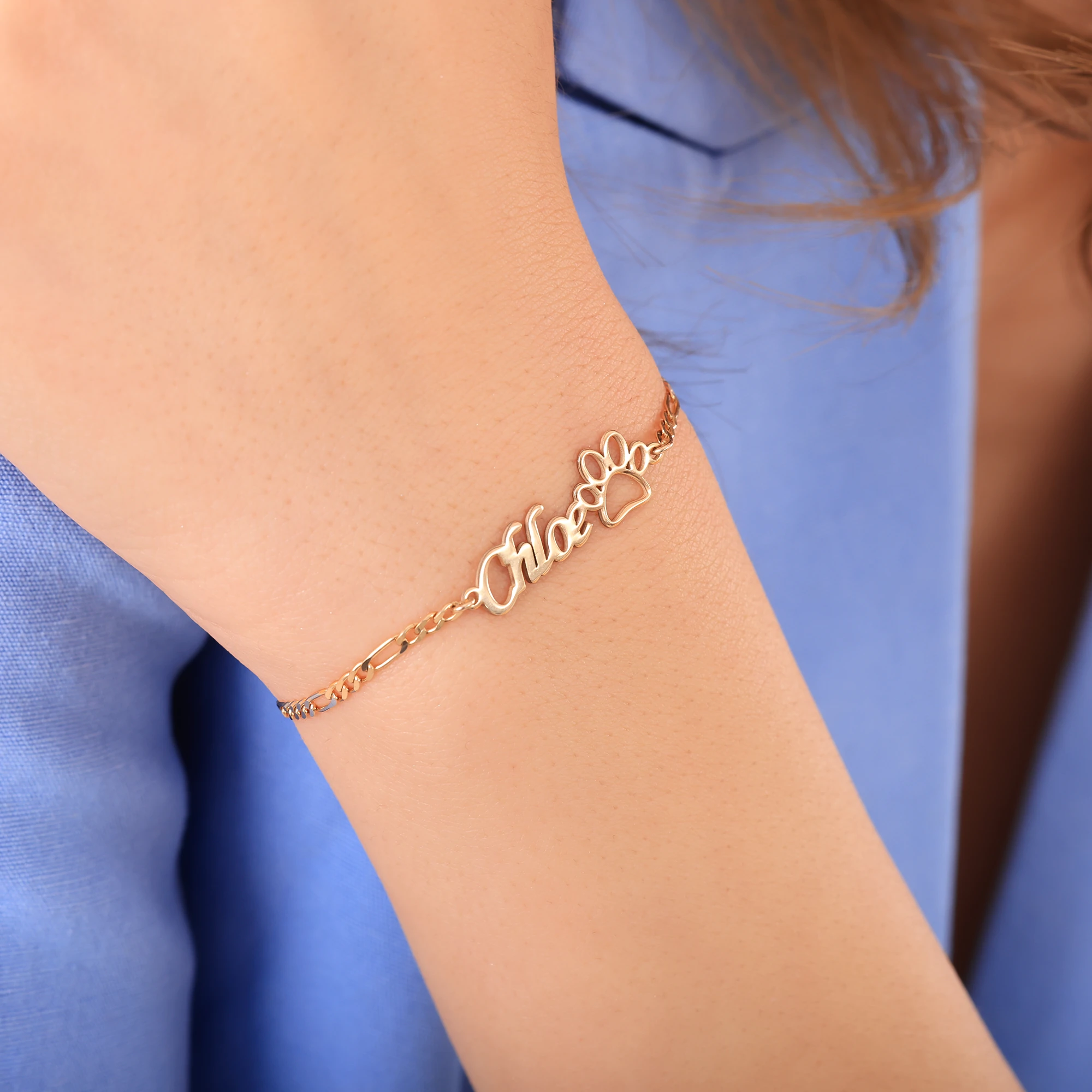 Kişiye Özel Pati İsim Bileklik – 925 Ayar Gümüş - Pati Figürlü İsimli Bileklik