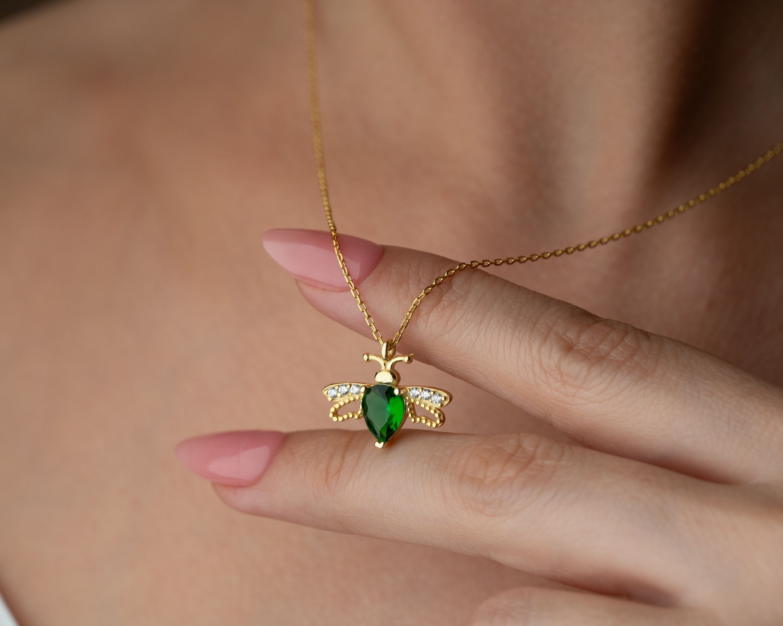 Doğum Taşlı Arı Kolye – 925 Ayar Gümüş Kişiye Özel Takı