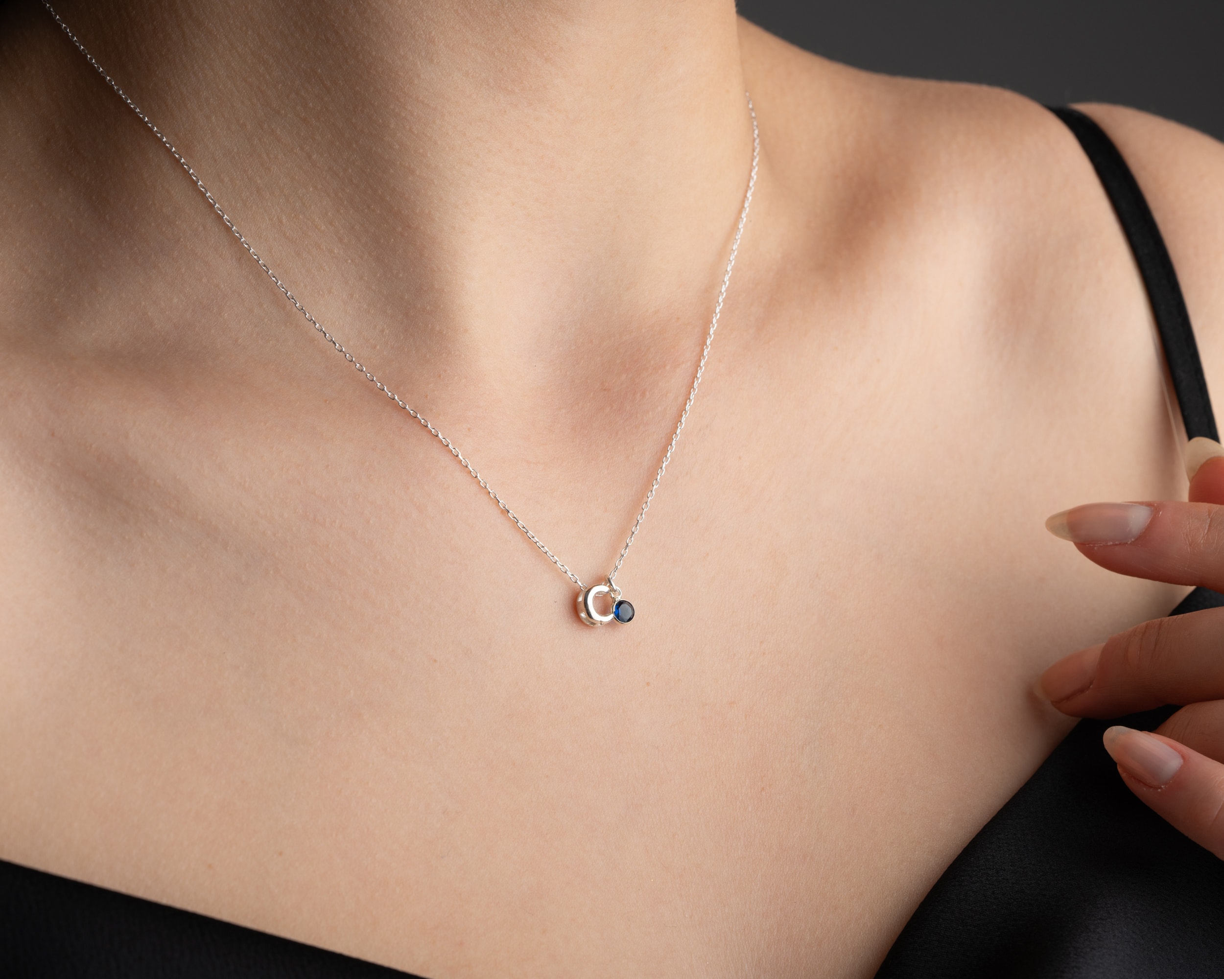 Balon Harf Doğum Taşlı Kolye – Kişiselleştirilebilir 925 Ayar Gümüş Takı