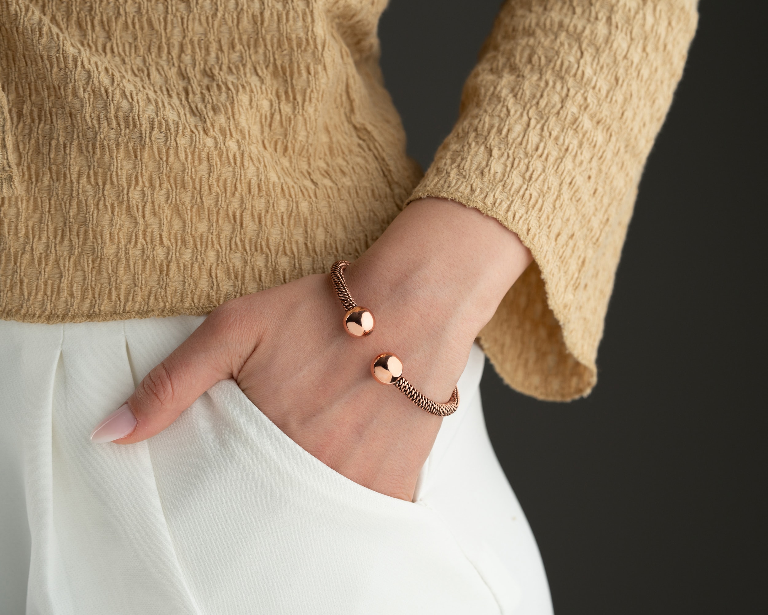 El Yapımı %100 Saf Bakır Bileklik | Minimalist El İşçiliği Ayarlanabilir Model