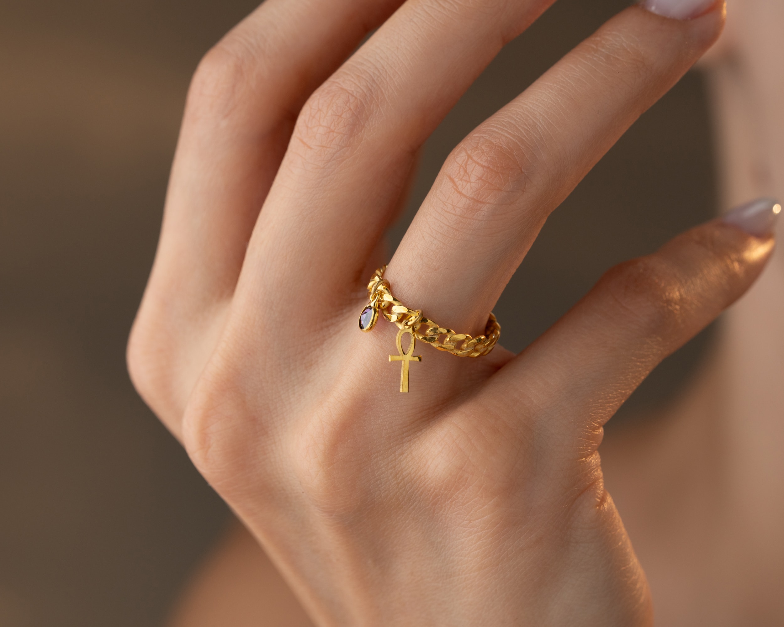 Doğum Taşlı Harfli Örgü Yüzük - Sembollü Charmlı 925 Ayar Gümüş Yüzük | AG Gold Silver Yüzük