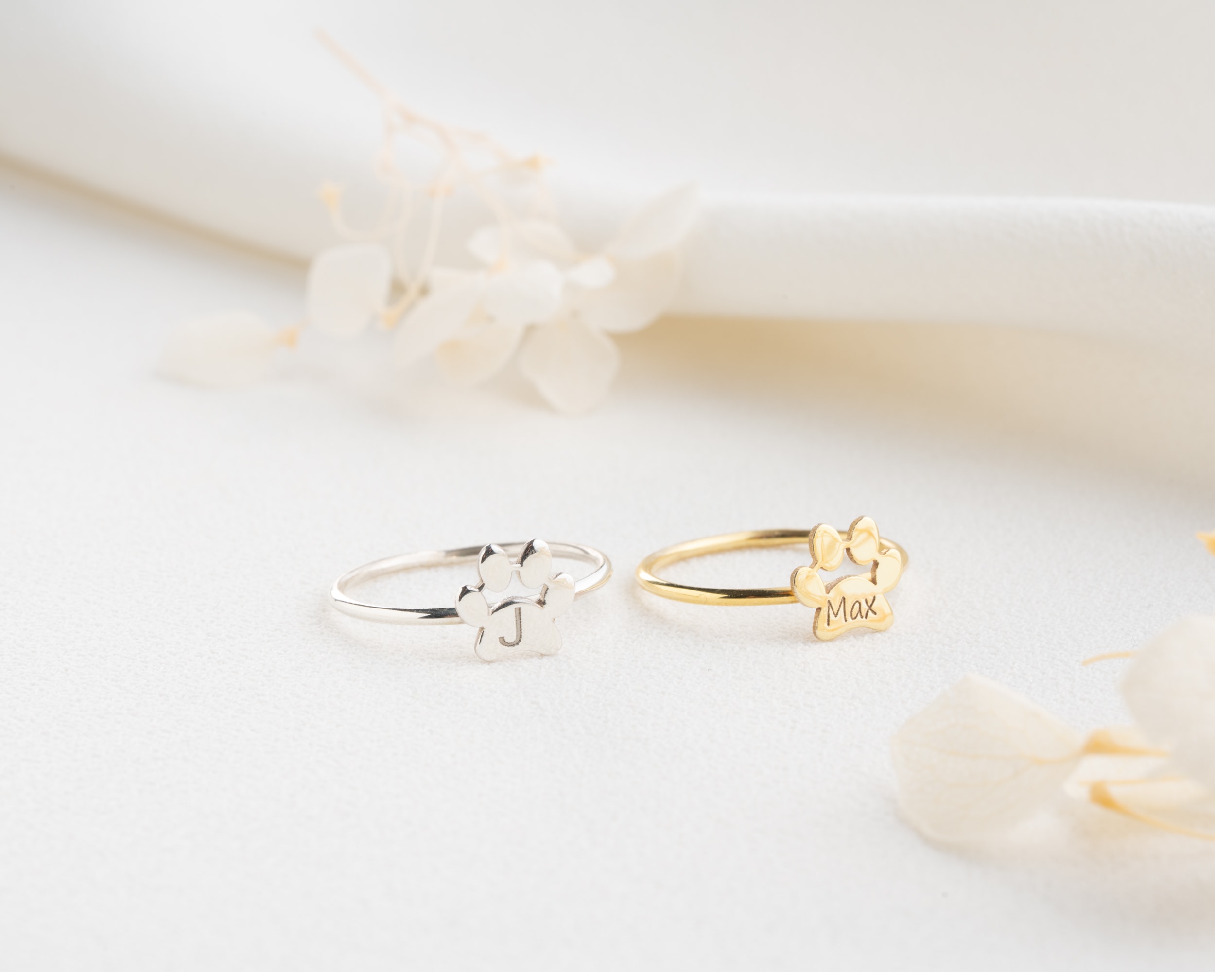 Kişiselleştirilebilir Pati Yüzük – Harfli ve Anlamlı Gümüş Tasarım - İsimli, Zarif ve Hayvanseverlere Özel