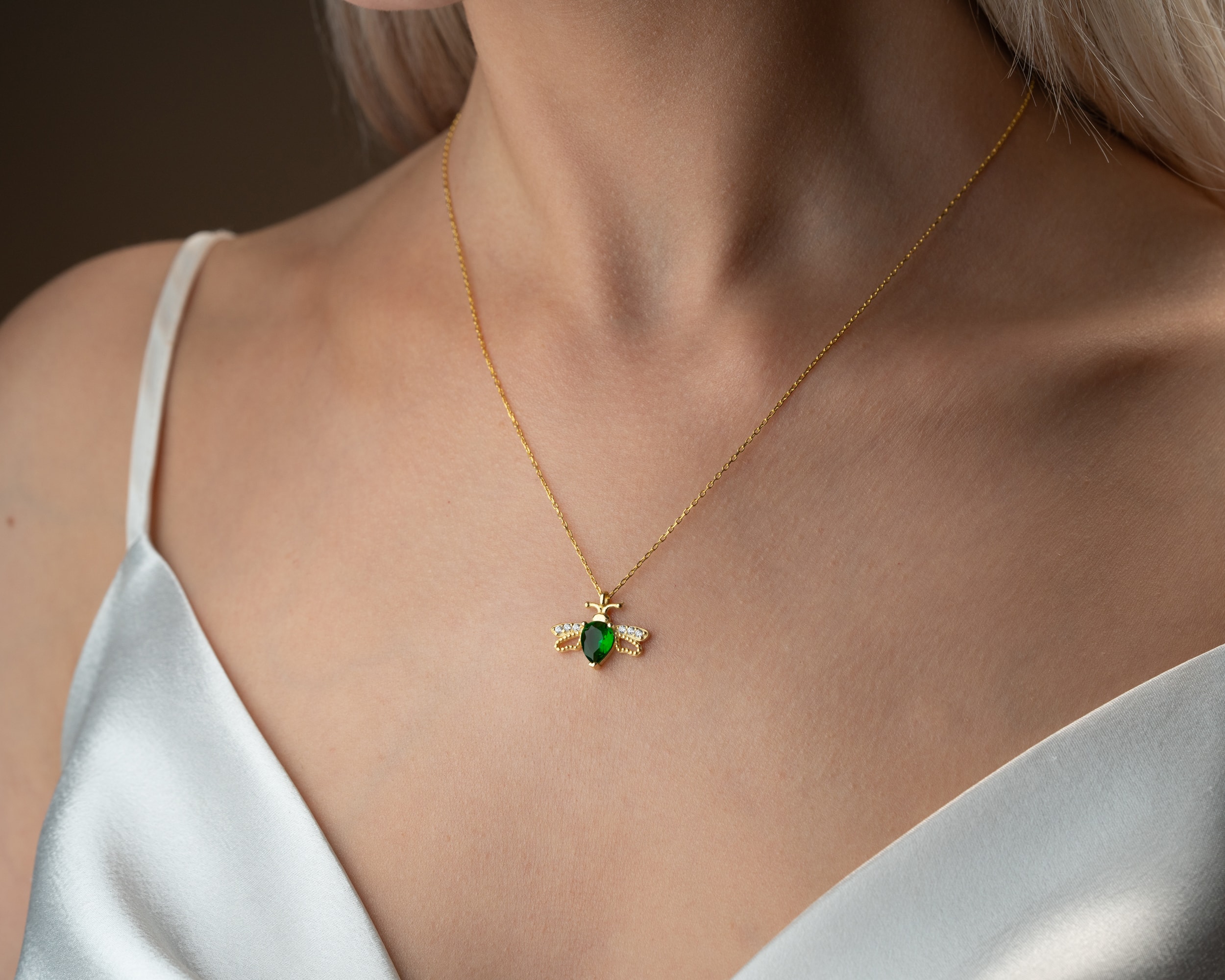 Doğum Taşlı Arı Kolye – 925 Ayar Gümüş Kişiye Özel Takı