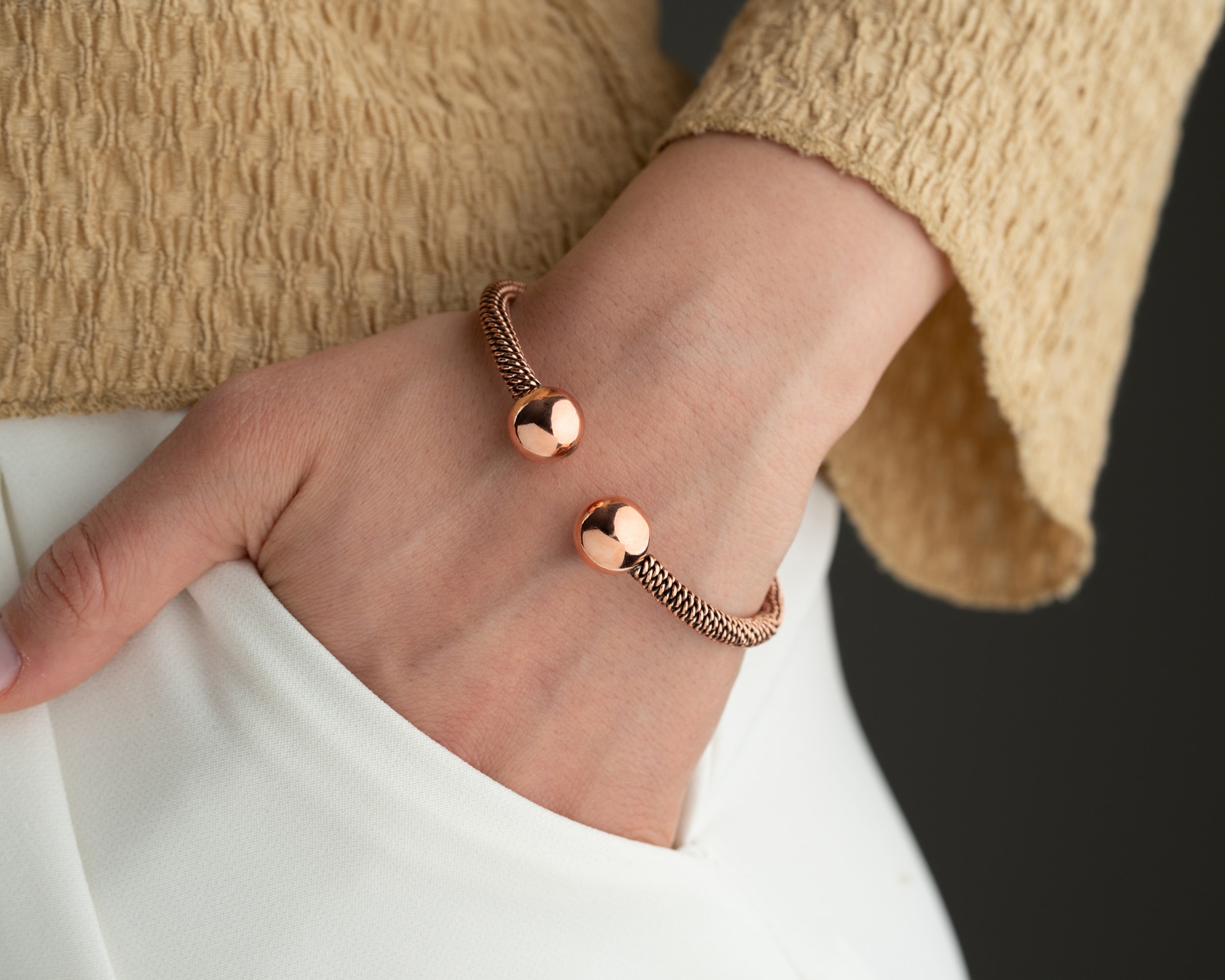 El Yapımı %100 Saf Bakır Bileklik | Minimalist El İşçiliği Ayarlanabilir Model