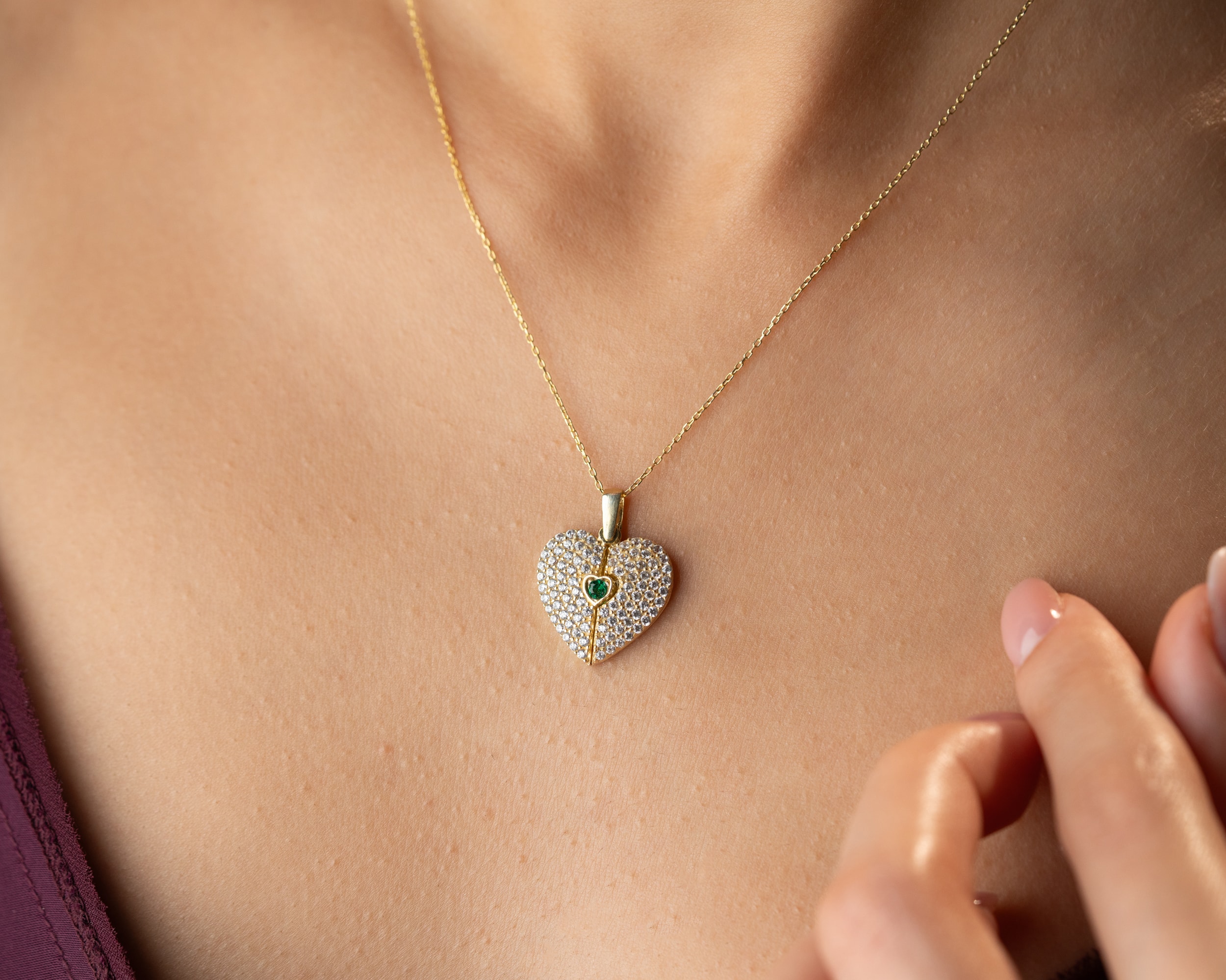 Doğum Taşlı Kalp Kolye – Açılabilir ve Gizli Mesajlı 925 Ayar Gümüş