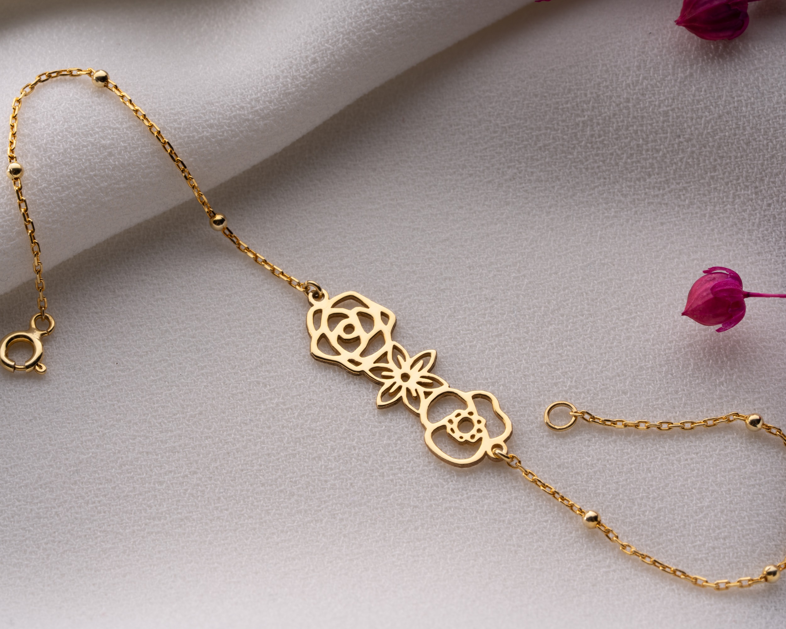 Doğum Çiçekli Bileklik – Top Zincir veya Forse Zincir Seçeneği