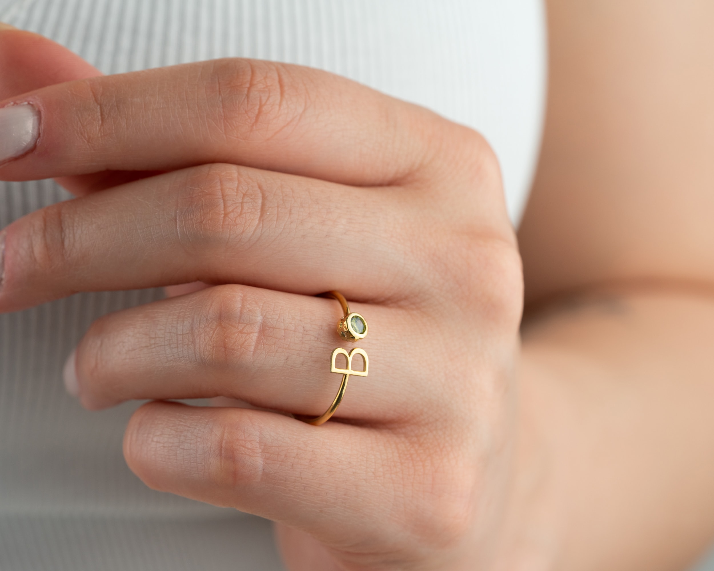 Kişiye Özel Harfli Doğum Taşı Yüzük | Ayarlanabilir Gümüş Yüzük