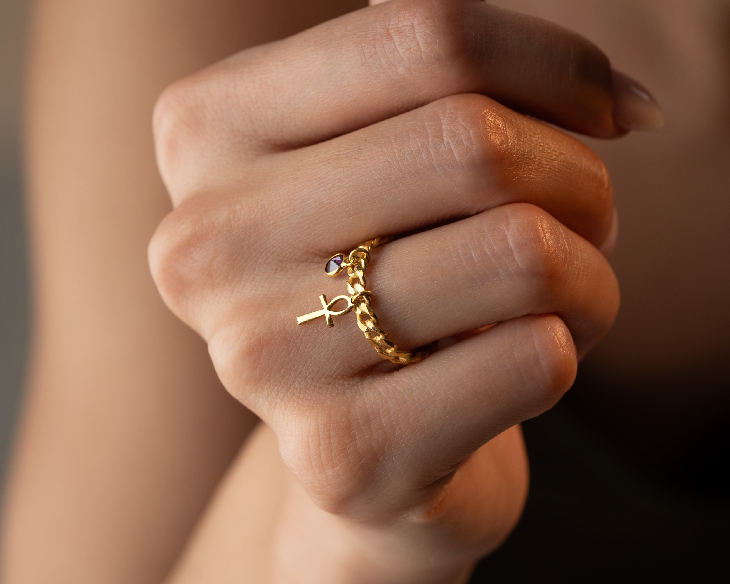 Doğum Taşlı Harfli Örgü Yüzük - Sembollü Charmlı 925 Ayar Gümüş Yüzük | AG Gold Silver Yüzük